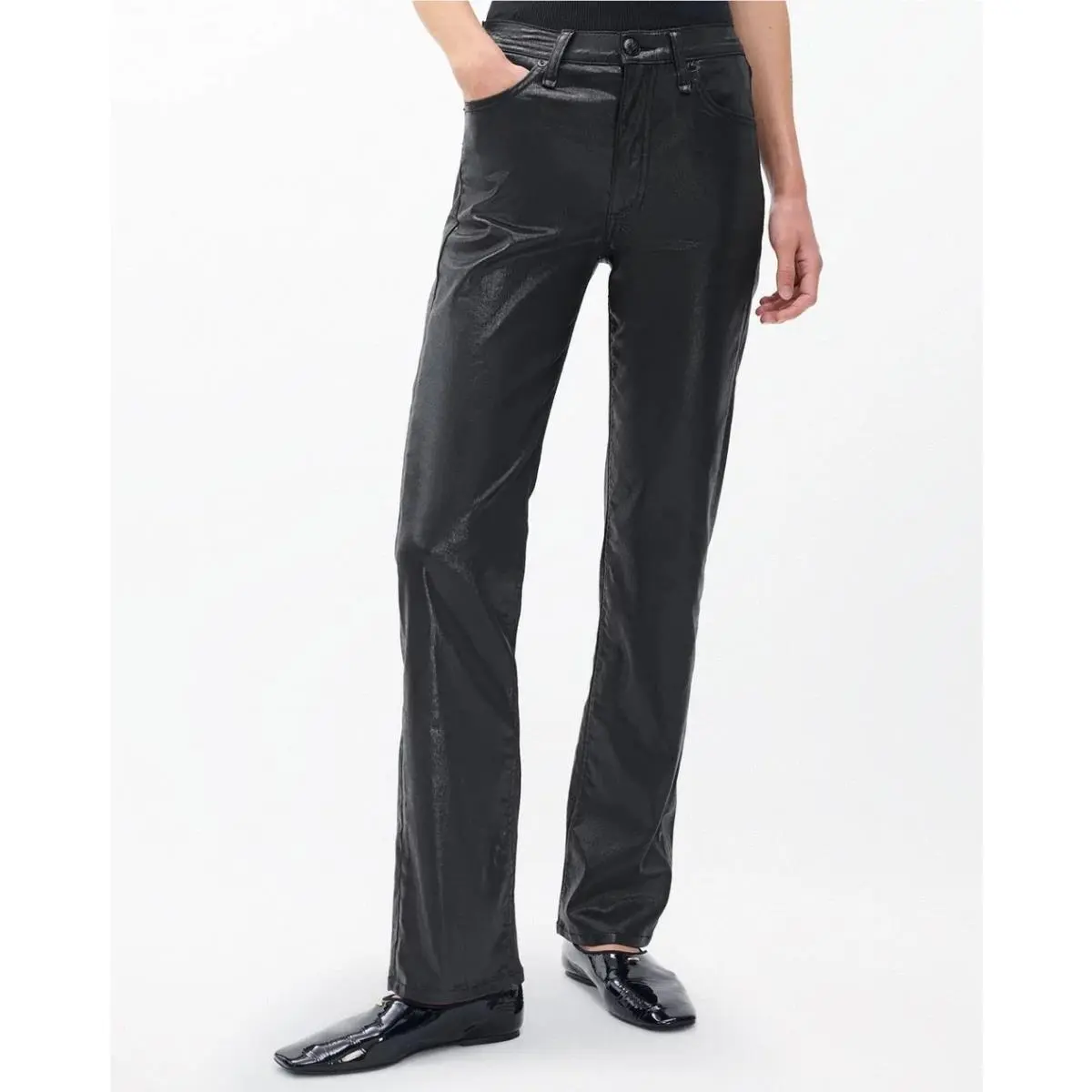 Rag Bone Flexi Harlow Coated Straight Jeans Women`s Size-28 Black NWT$298