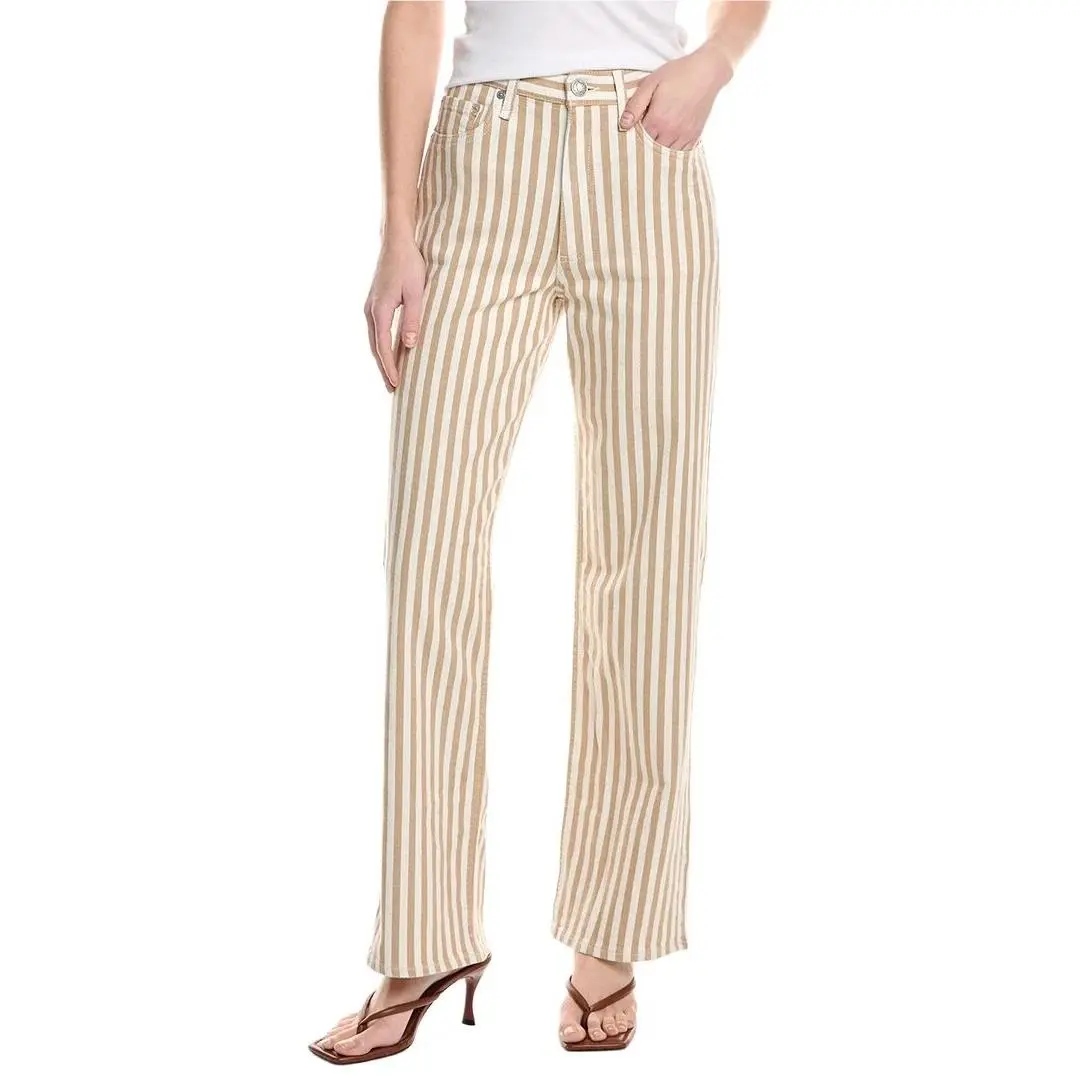 Rag Bone Shea Linen-blend Relaxed Tan Stripe Straight Jean Sz. 24