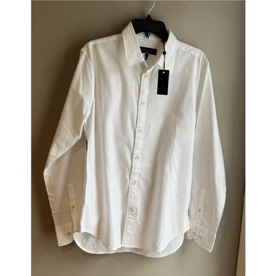 Rag Bone Mens Tomlin Stretch Dobby Button Front White Shirt - Large -msrp