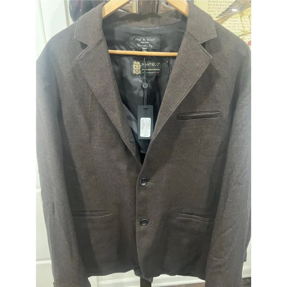 Mens Rag Bone Achilles Flannel Blazer Brown Manteco Italian Fabric 42