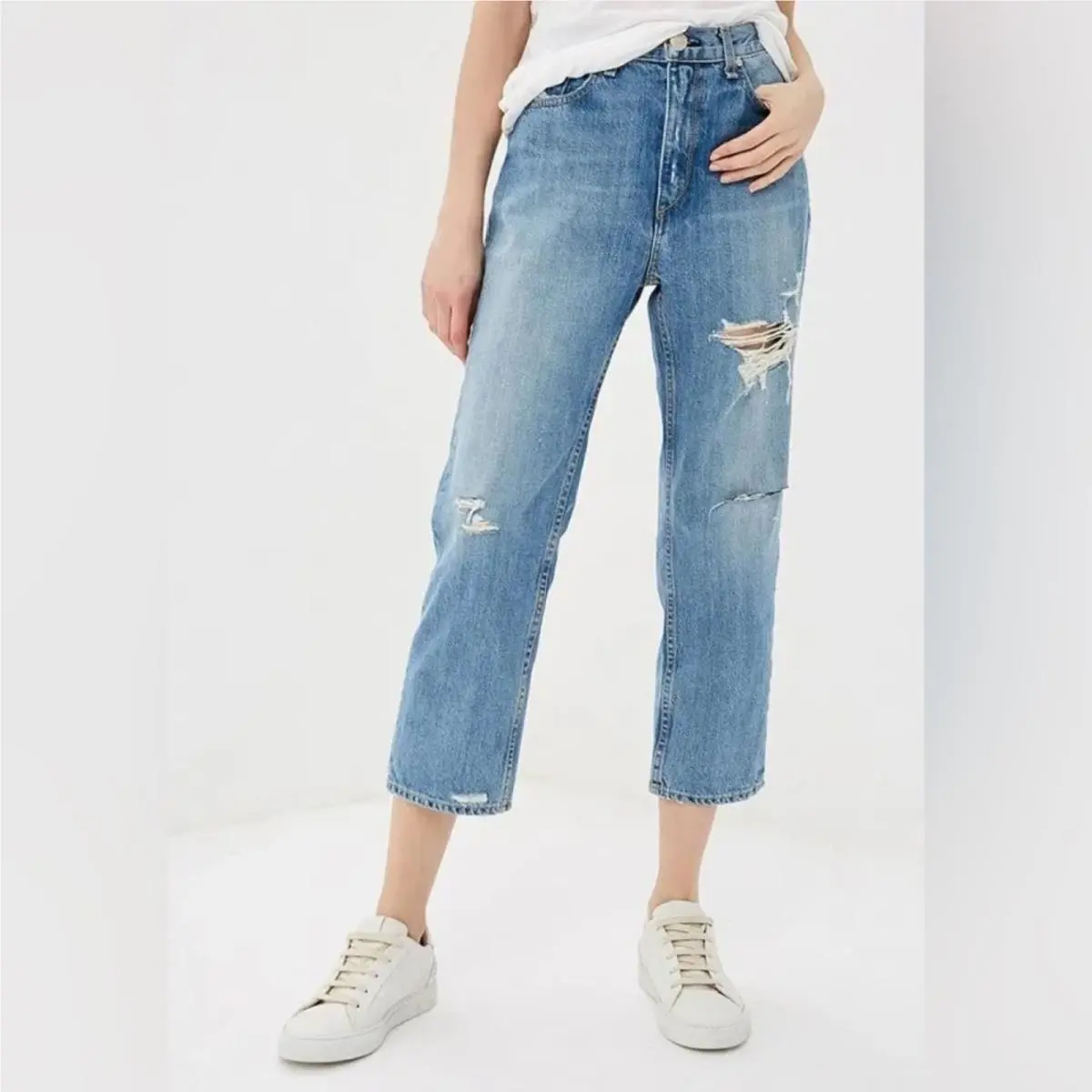 Rag Bone Straight Cropped Relaxed Fit Distressed Boy Jeans Size 29