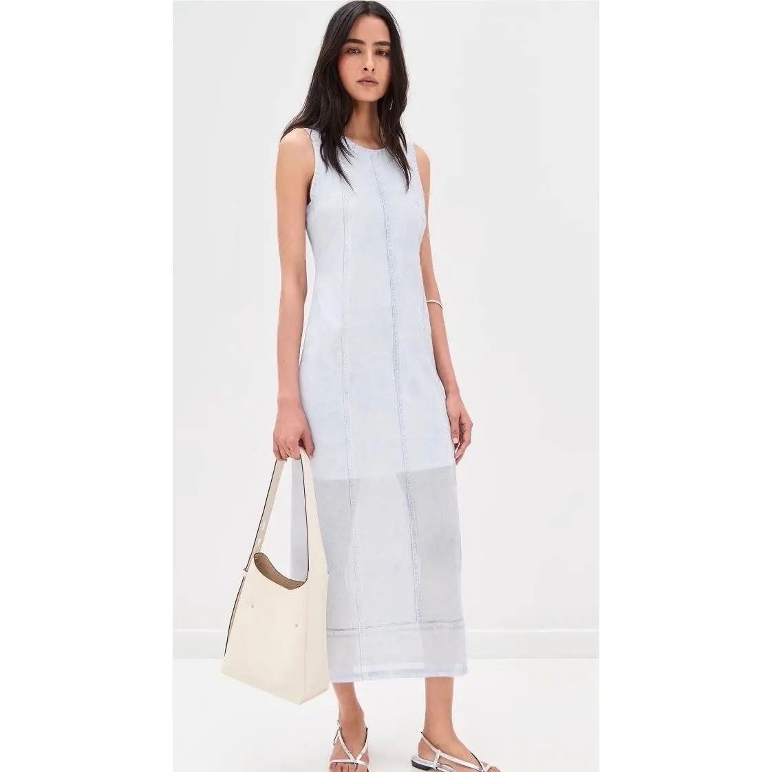 Rag Bone Aliah Miramar Mesh Midi Denim Dress Light Blue Sleeveless XS