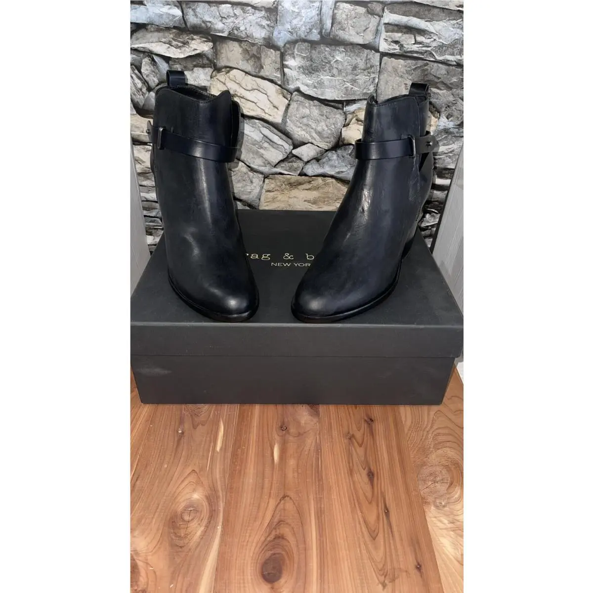 “ Dalton” Rag Bone Black Leather Strap Buckle Boot “ Bootie” Ankle Size 40 by Rag & Bone