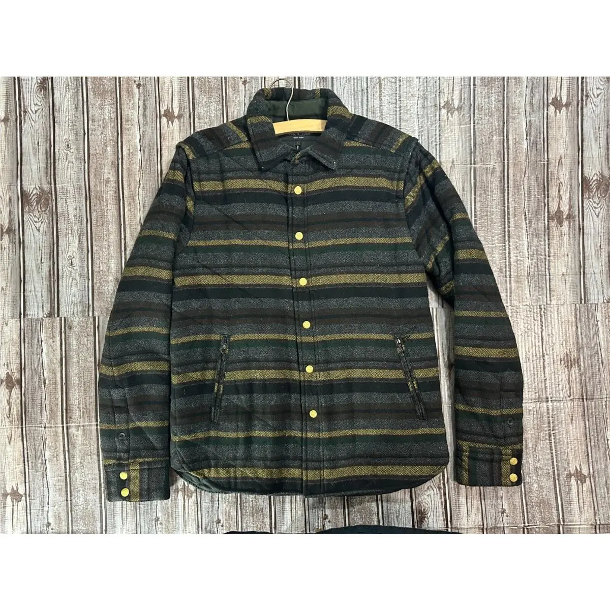 Rag Bone Cooper Wool Blend Quilted Striped Shirt Jacket Size L