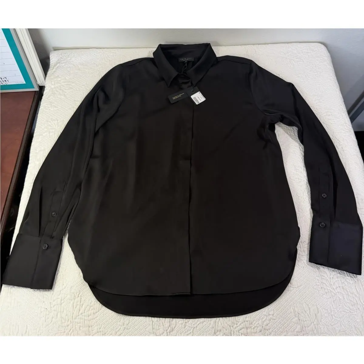 Rag Bone Darla Black Semi Sheer Button-up Long Sleeve Shirt Sz L