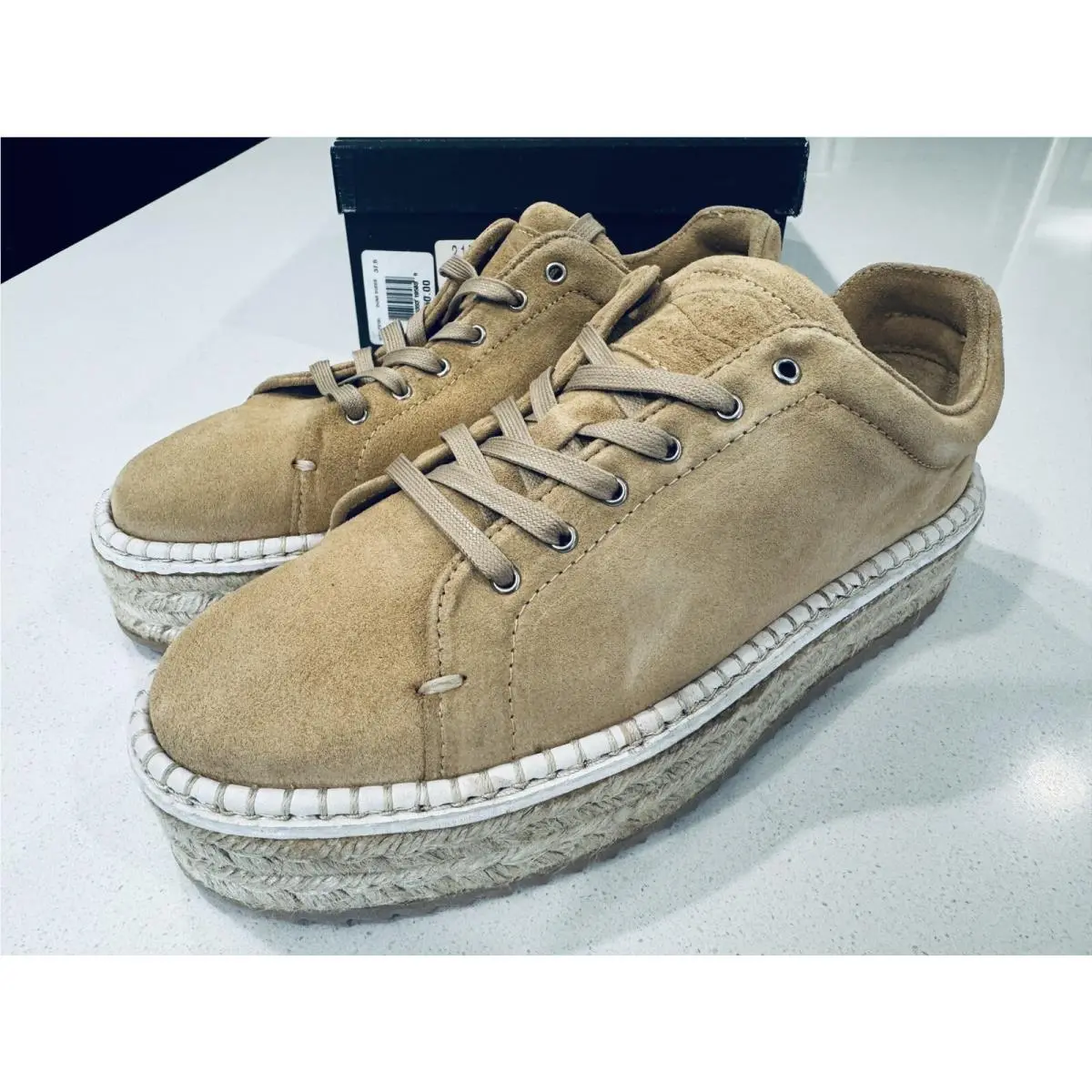 Rag Bone Kent Platform Espadrille Suede Sneakers Dune Size 7.5