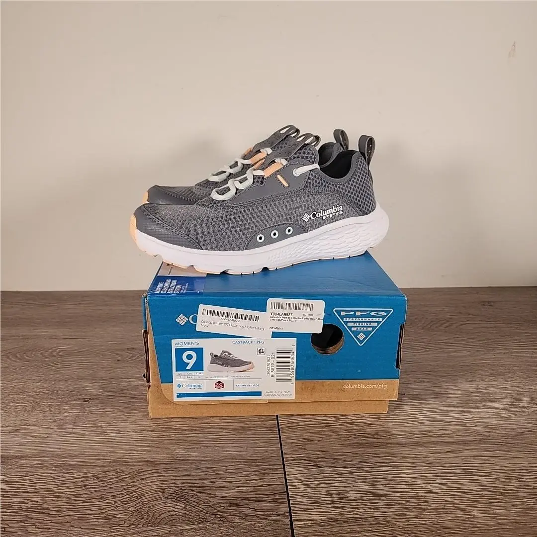 Women`s Size 9 Castback Pfg Fashion Casual Sneaker Grey and Peach by Columbia