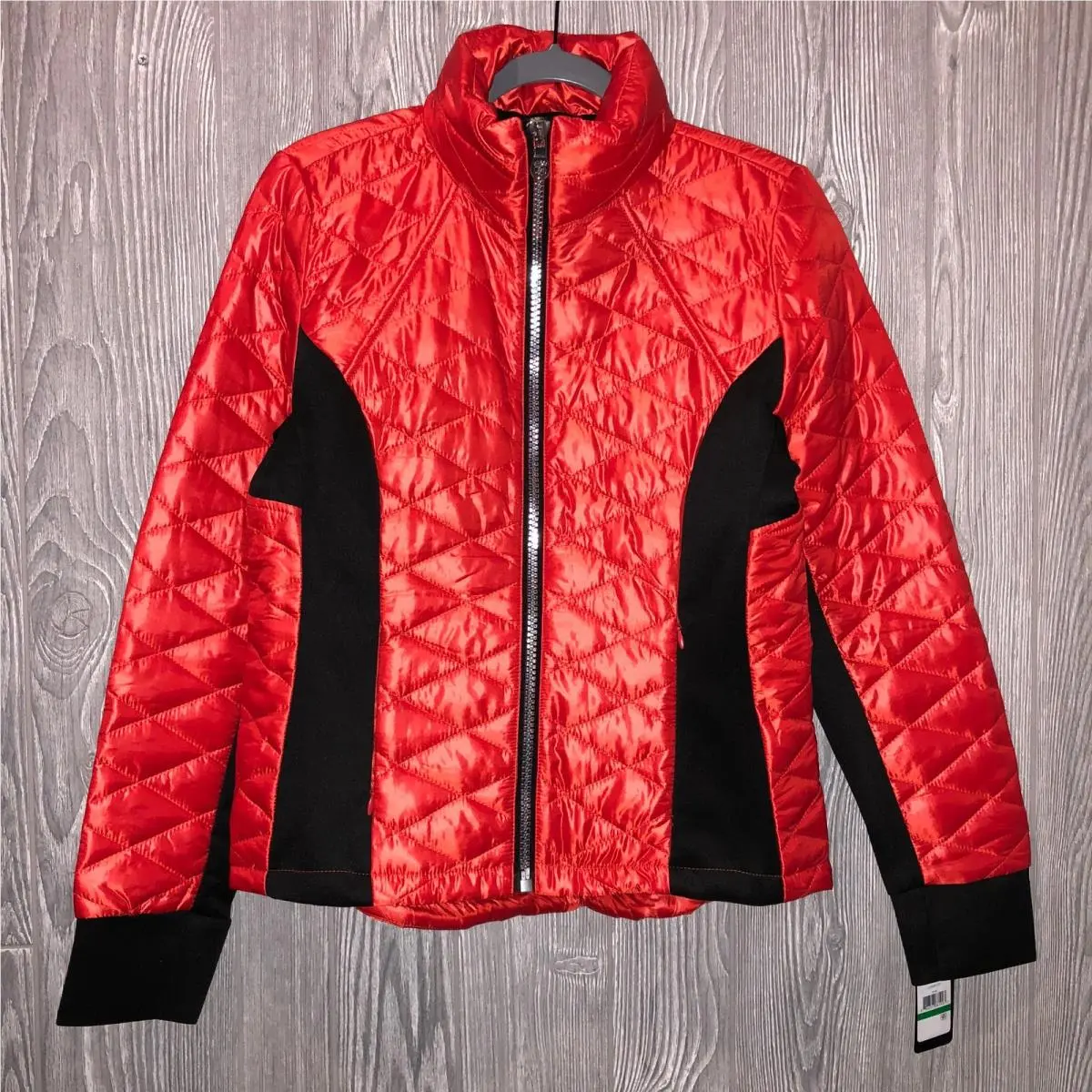 Puffer Packable Deep Orange Black Long Sleeve Jacket W/bag Womens Sz L by Guess