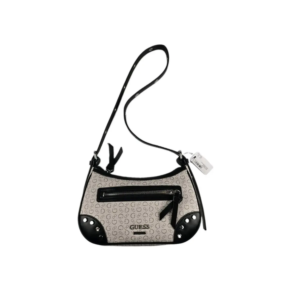 Guess Chanera Mini Shoulder Crossbody Bag Cement Grey Monogram Stud Purse