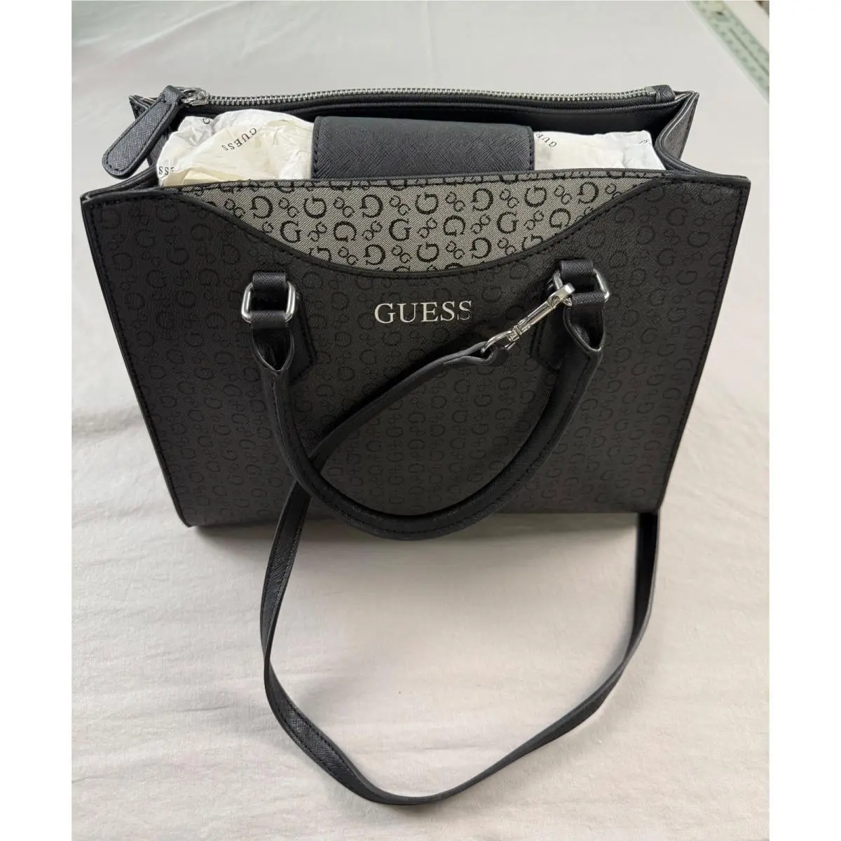 Decorah Satchel Handbag Coal Multi Black Logo Crossbody Bag SV970306 by Guess