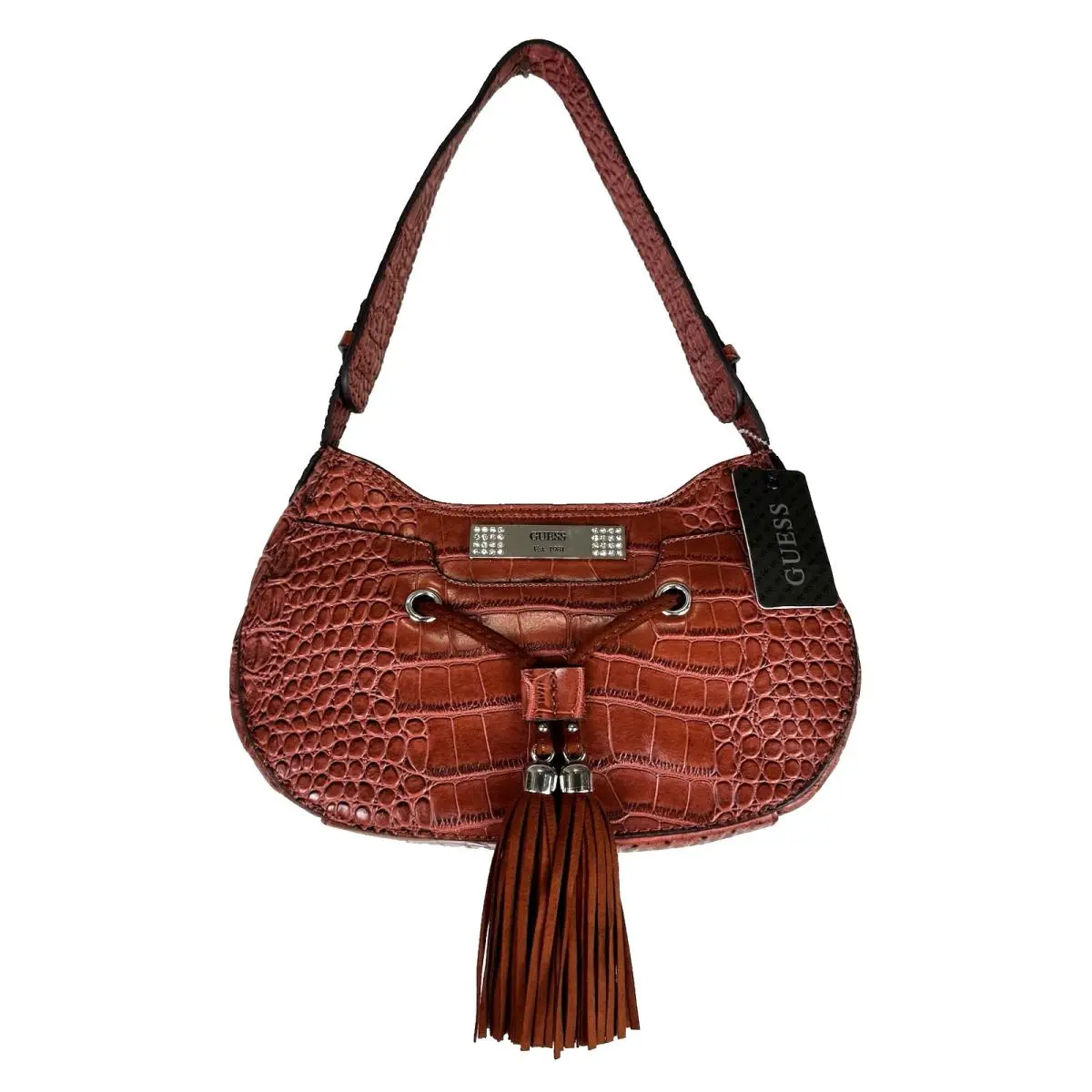 Purse Handbag Hobo with Tassel Cognac Brown by Guess