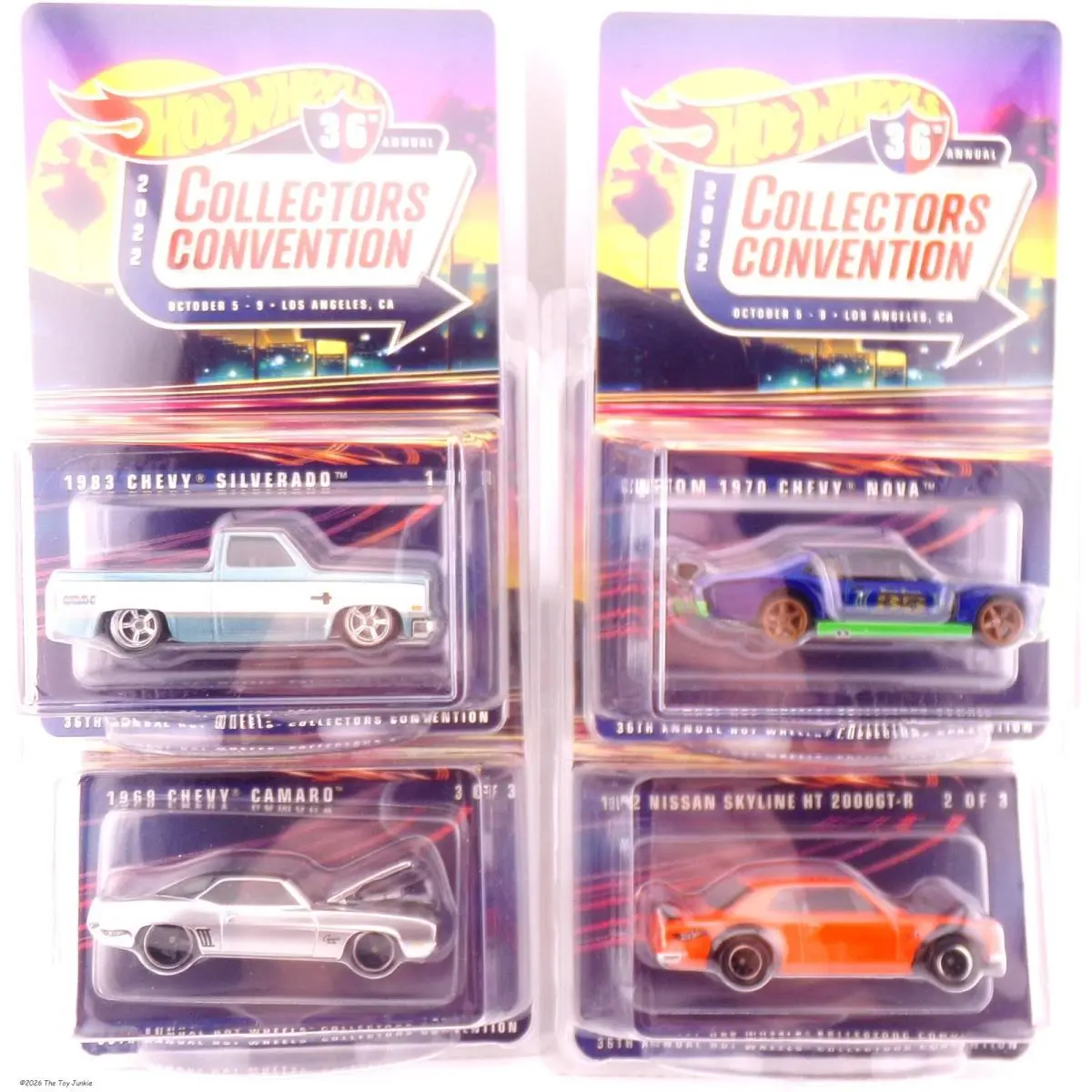 36th Annual Hot Wheels 2022 LA 4 Car Set Plus 1 Patch 183 Numbers Matching
