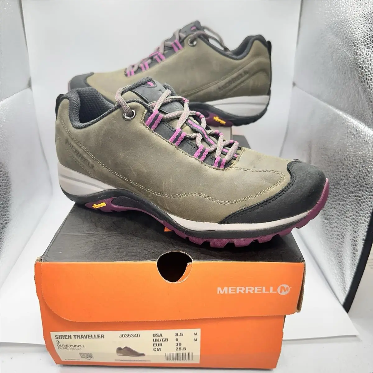 Merrell Siren Traveller 3 ‘olive/purple’ Waterproof Women’s Hiking Shoe Size 8.5