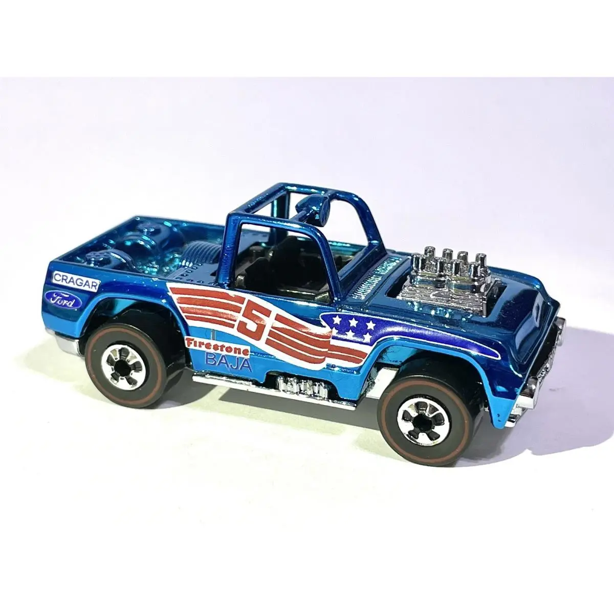 Custom Made Hot Wheels Baja Bruiser - Redline Only 1 On Chrome Blue