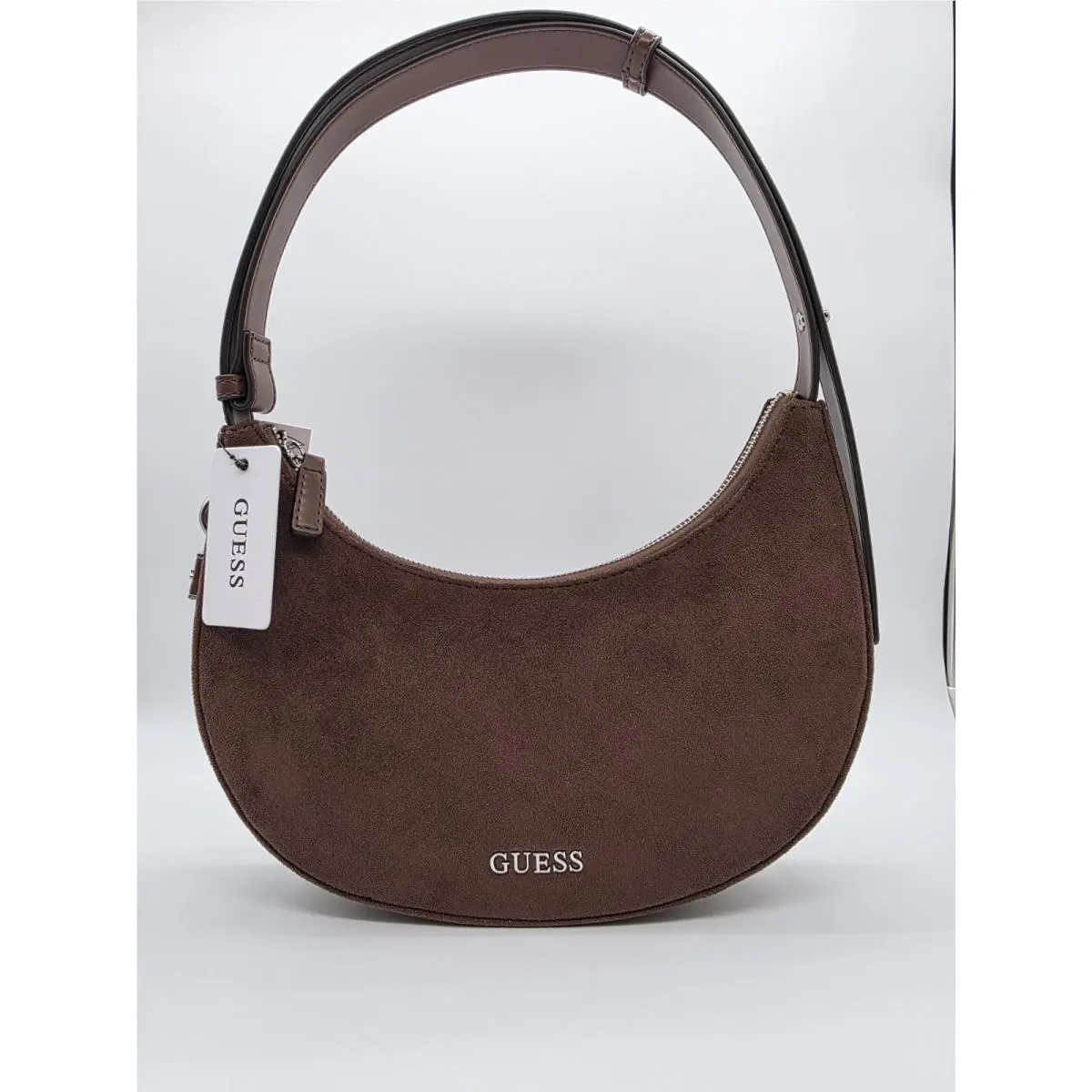 Brown Suede Crescent Shoulder Bag Matilda by Guess