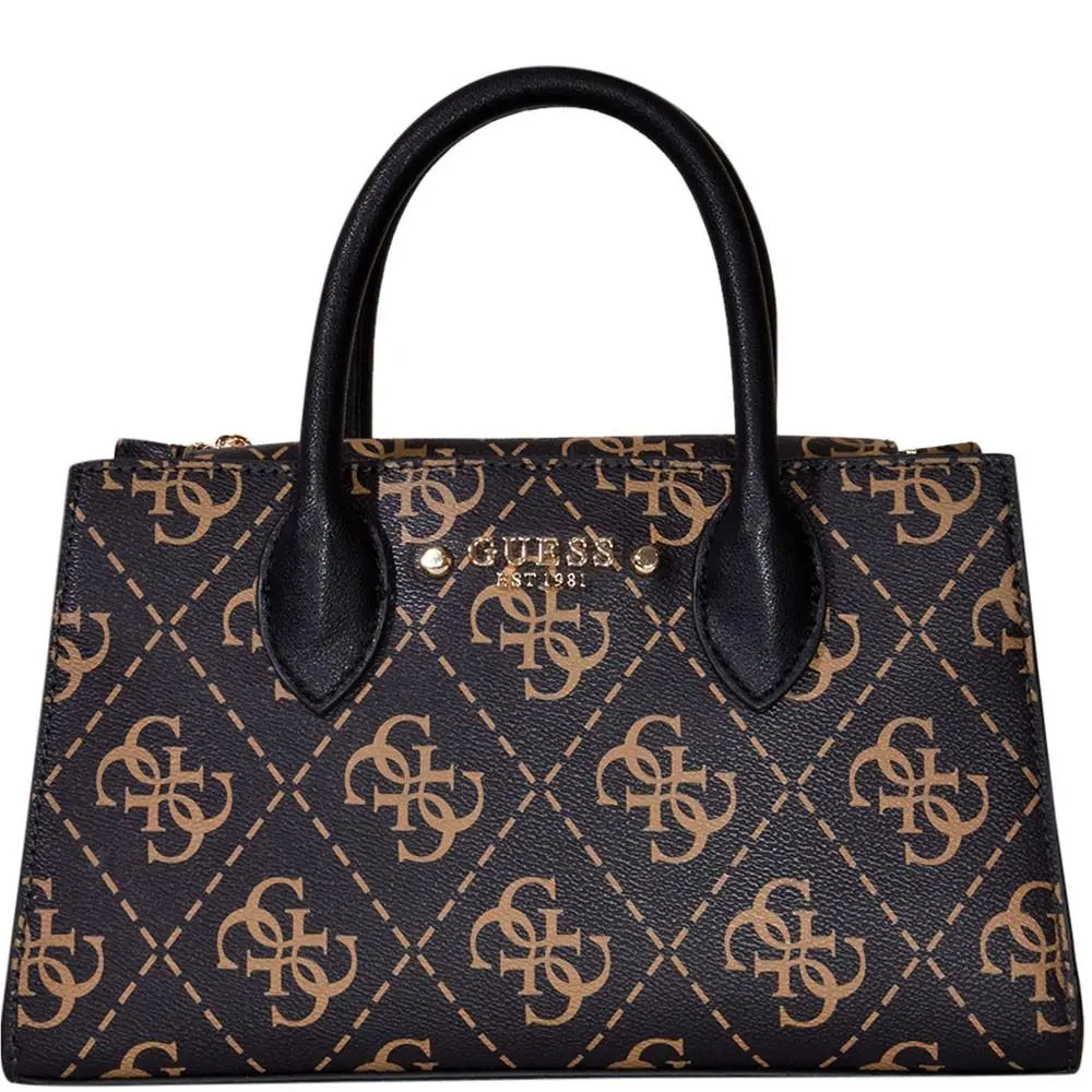 Women`s Rea Handbag Black Logo Small High Society Satchel Bag by Guess