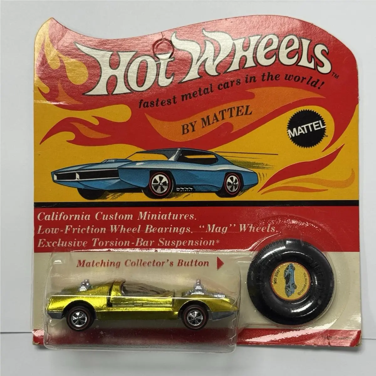 1968 Hot Wheels Mod Quad Redline Gold Diecast Car Moc with Button