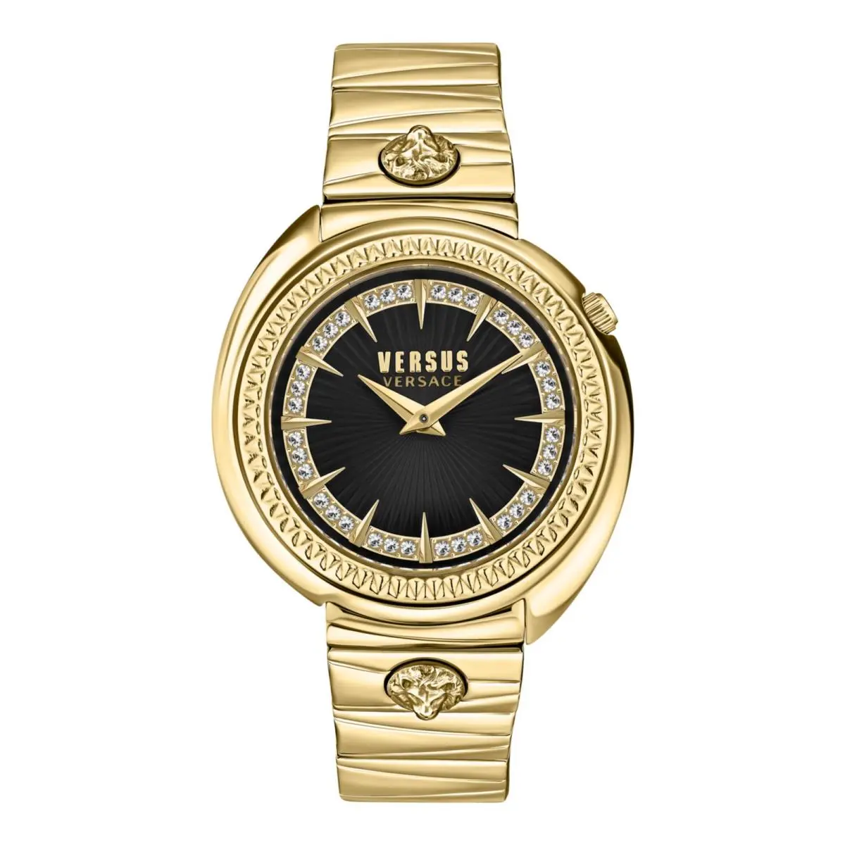 Versus Versace Womens Gold 38mm Bracelet Fashion Watch - Dial: Black, Band: Gold