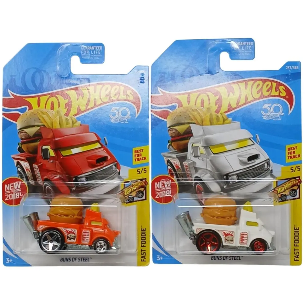 2 Hot Wheels Fast Foodie Buns Of Steel Die-cast Cars Orange White Vari D-42