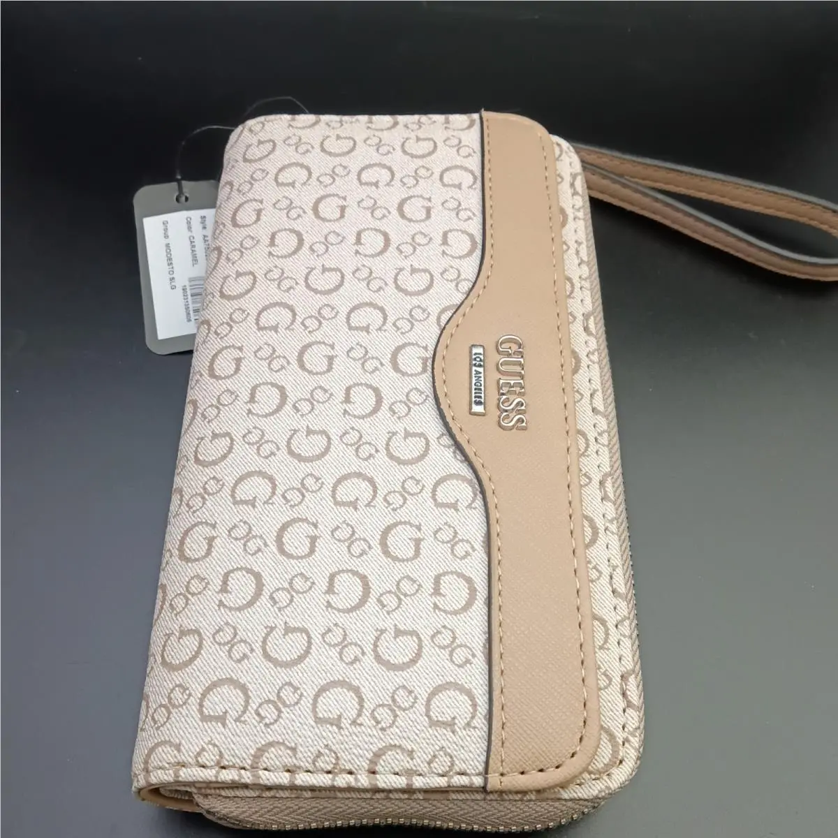 Guess Modesto Logo Print Organizer Zip-around Wristlet Wallet Clutch Bag
