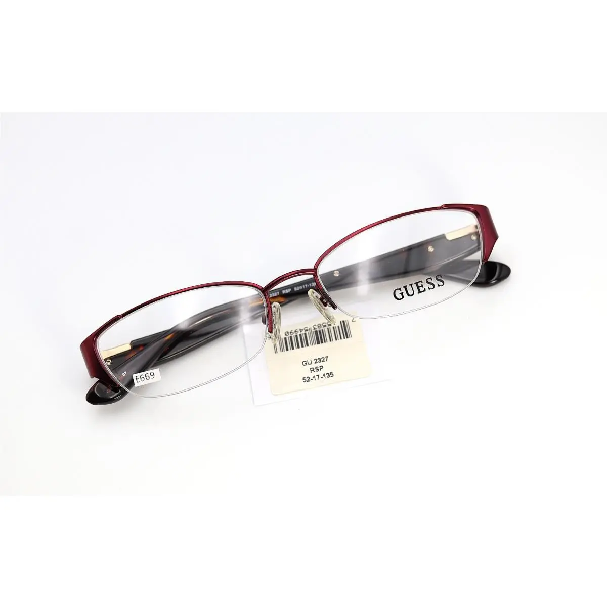Guess GU2327 Rsp Raspberry 52-17-135 Half Rim Eyeglass Frames Flex Hinges E669