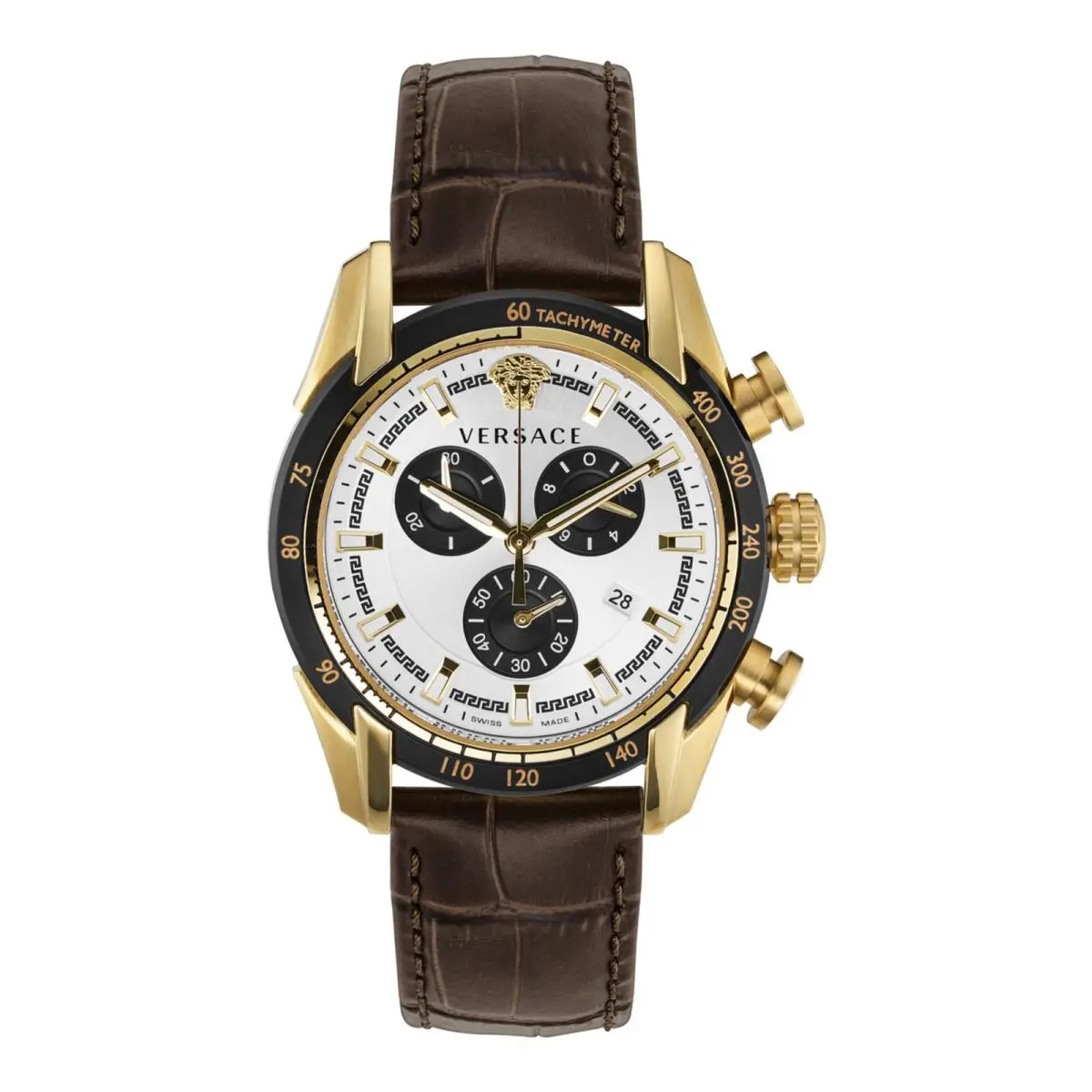 Versace Mens Gold 44mm Strap Fashion Watch