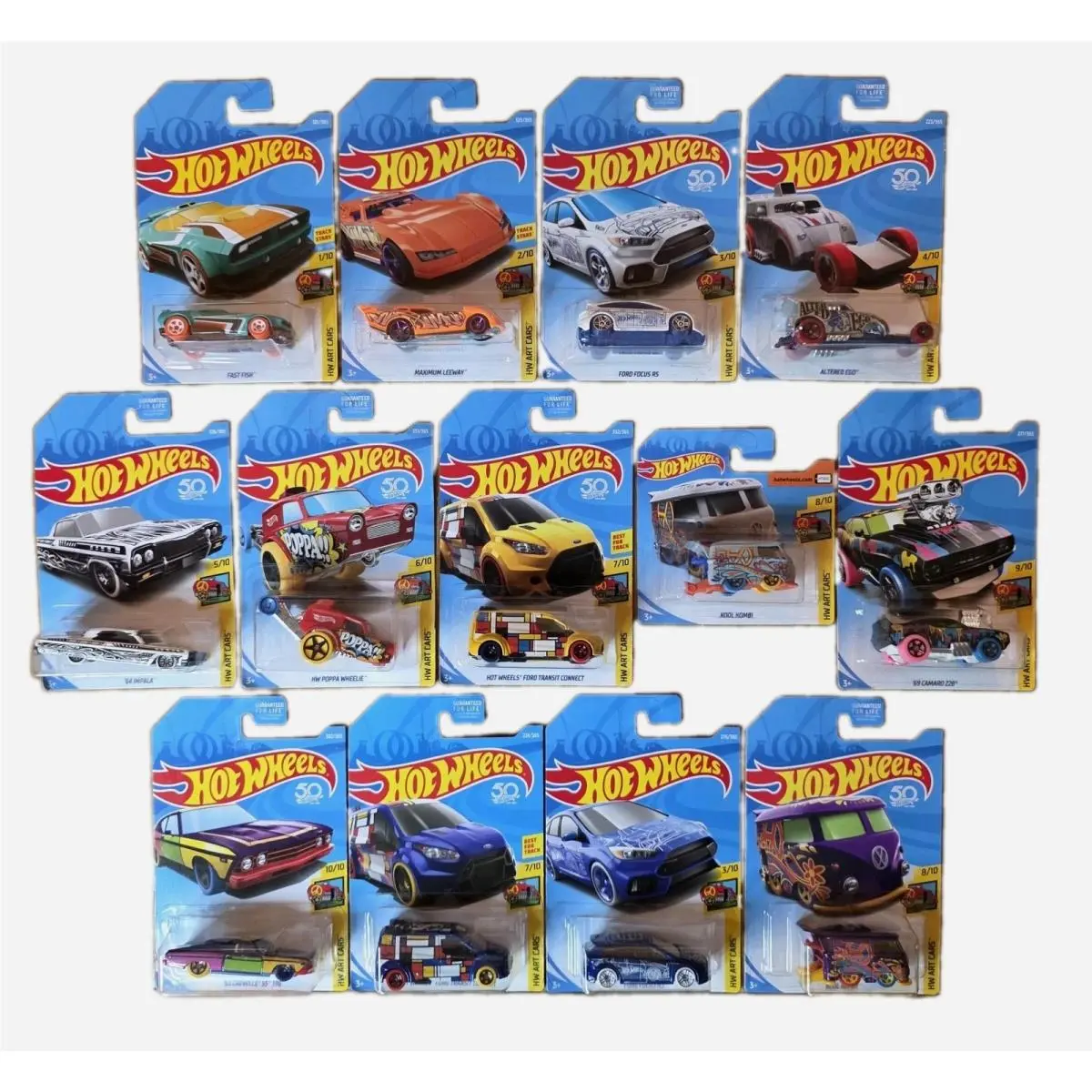 Hot Wheels HW Art Cars Complete Set of 10 Including Kool Kombi Treasure Hunt