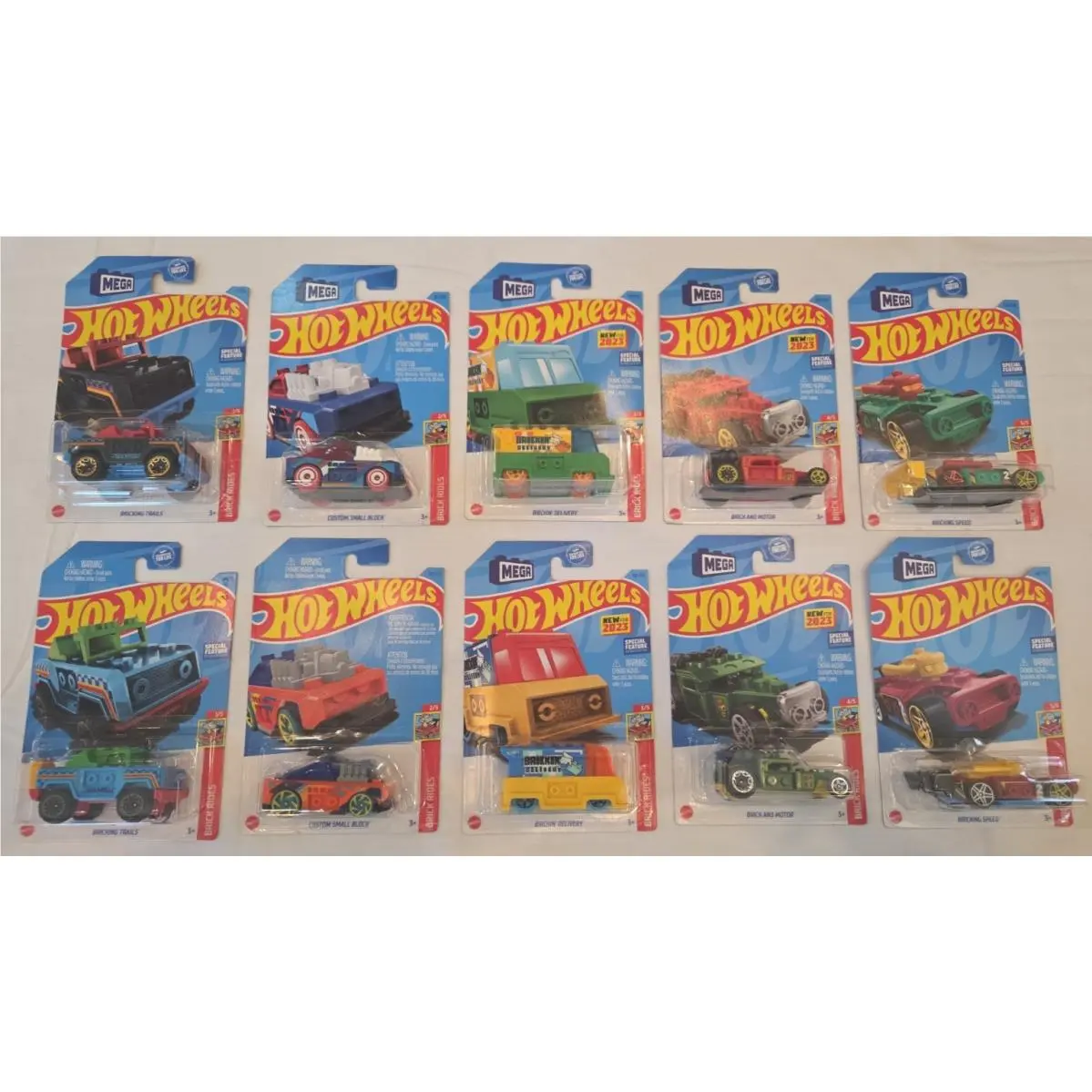 2023 Hot Wheels “brick Rides” Complete Set 1-5 X2 Variations 10 Total Cars