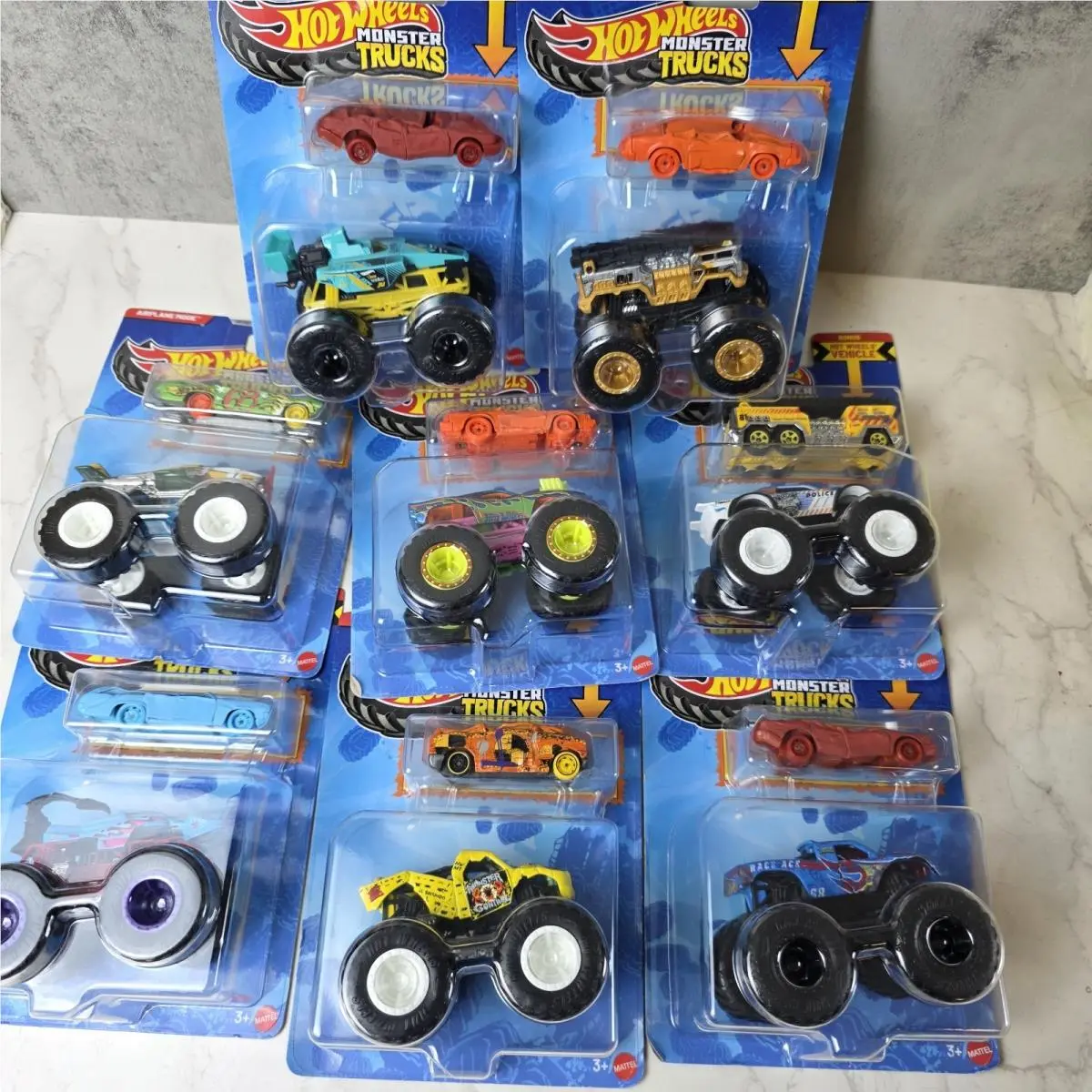 Complete Set Of 8 Hot Wheels 1:64 Monster Trucks with Crushable Cars
