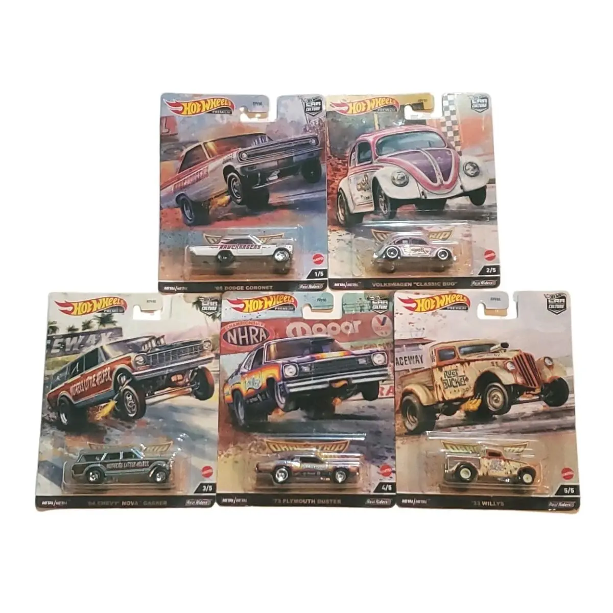 Hotwheels Carculture Premium Drag Strip Demons 1-5 Set Free Usps Shipping