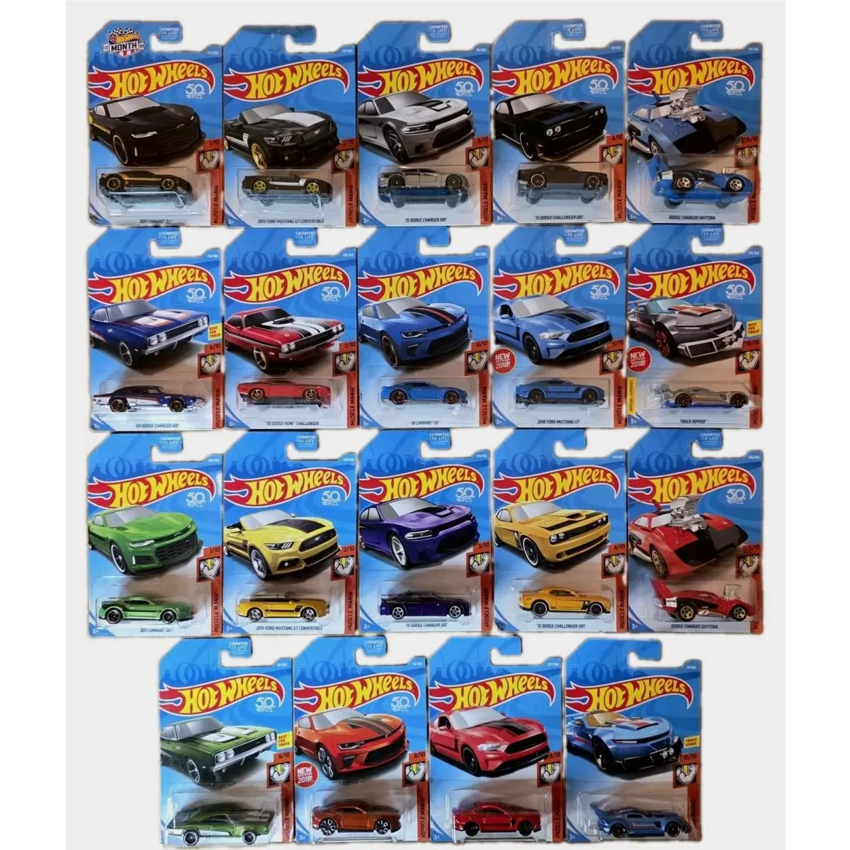 Hot Wheels Muscle Mania Complete 10 Car Set 1/64 Diecast with Extras Camaro ZL1