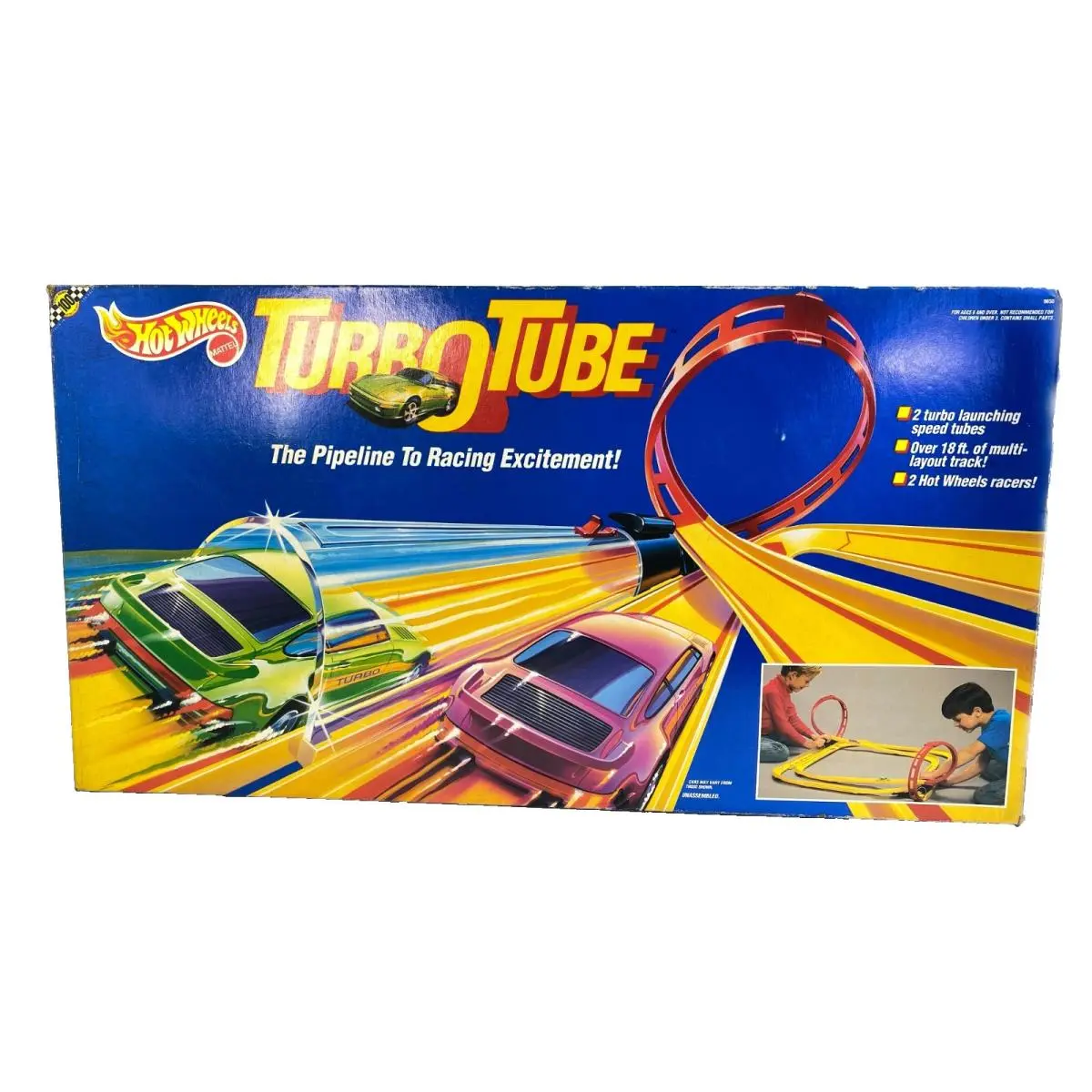 Mattel Hot Wheels Turbo Tube 1991 Raceway Set with Cars Vintage
