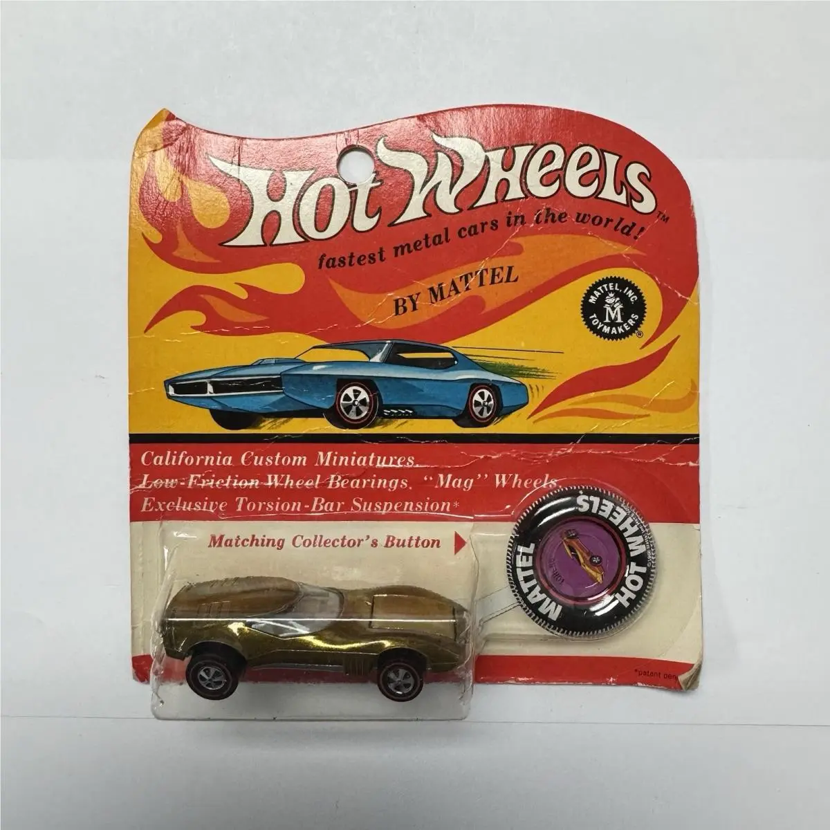 1969 Hot Wheels Torero Spectraflame Gold Redline Button Card Moc Vintage Mattel
