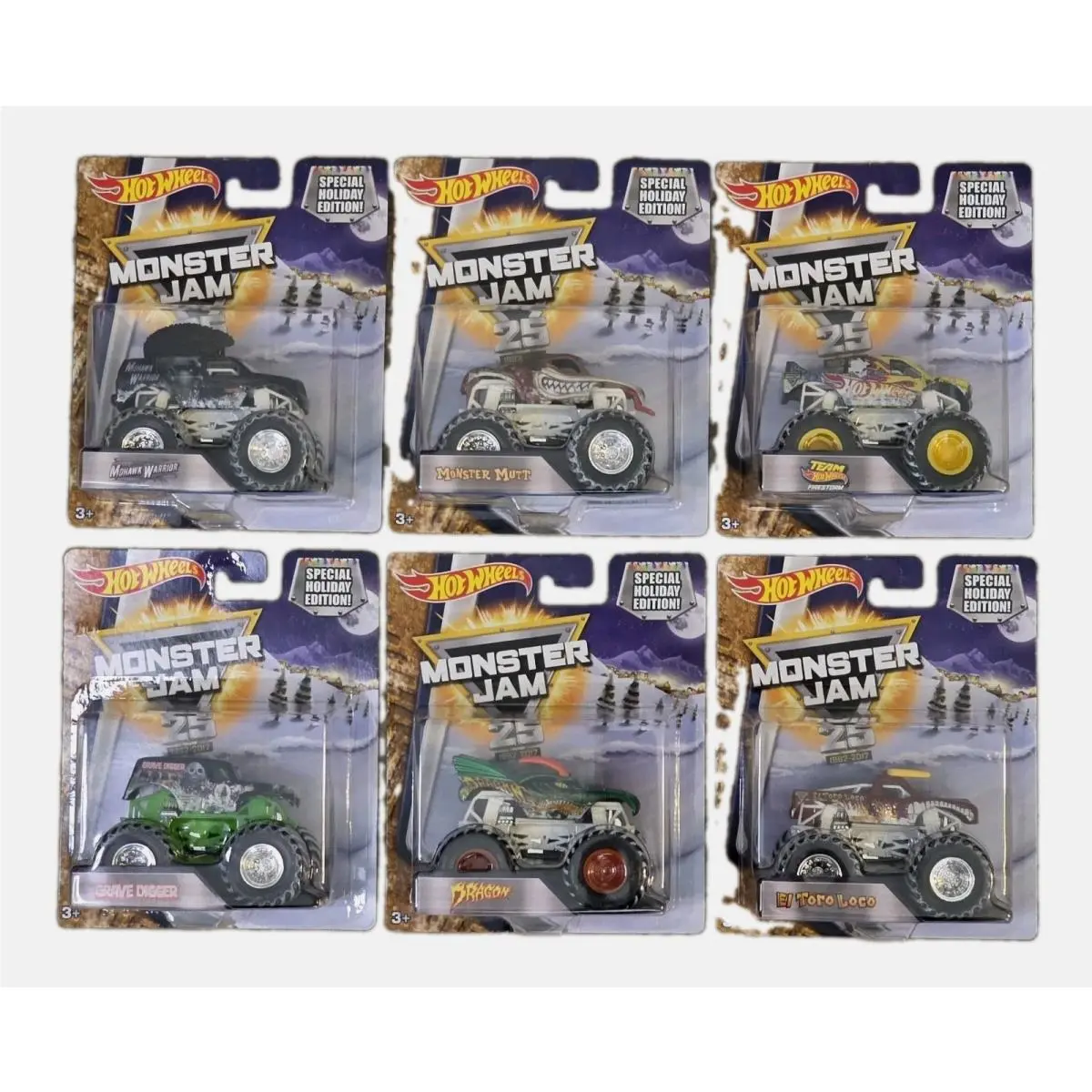 Hot Wheels Monster Jam Special Holiday Edition 2018 Set of 6 Grave Digger 1:64