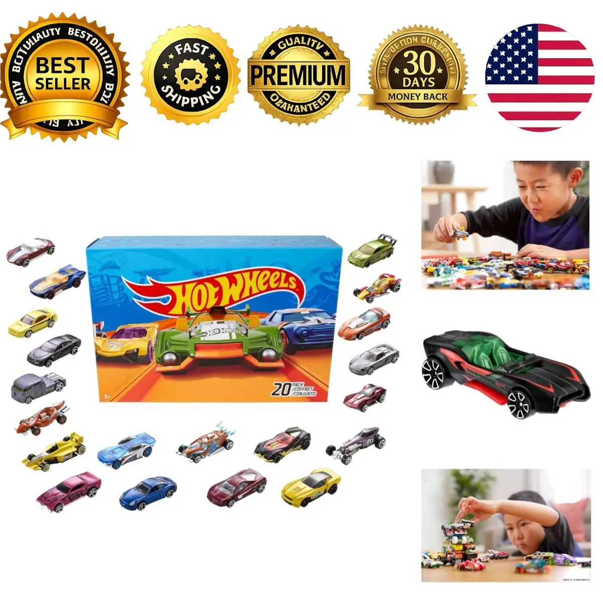 Hot Wheels 20-Pack Toy Cars and Trucks 1:64 Scale Set of 20 Vehicles
