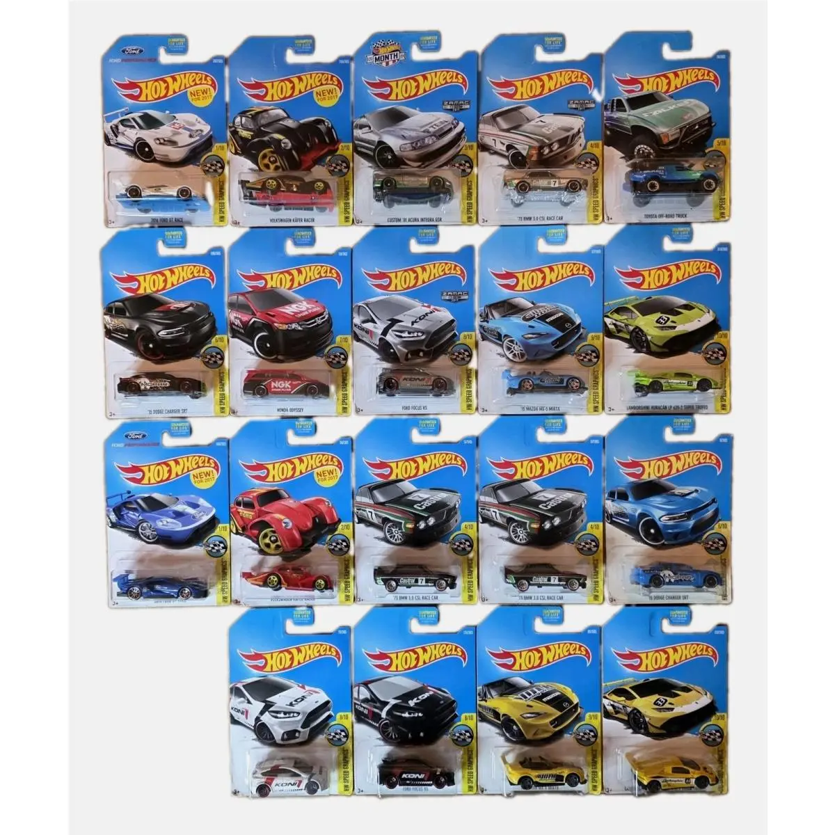2017 Hot Wheels Speed Graphics Complete Set of 10 Cars w/ Extras and 3 Zamac Car