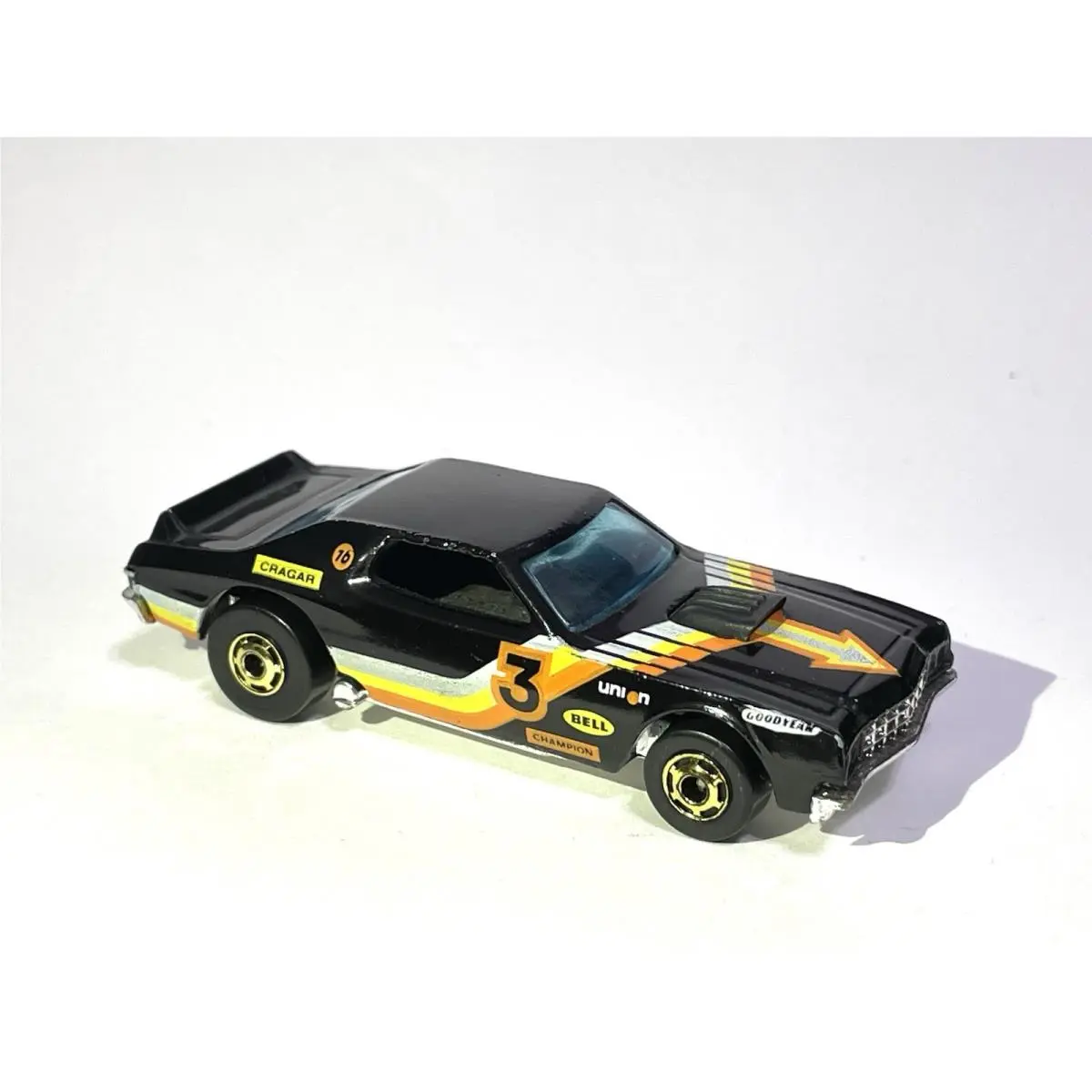 Vintage 1974 Hot Wheels Black Ford Gran Torino Cragar 3 Diecast Car Nice