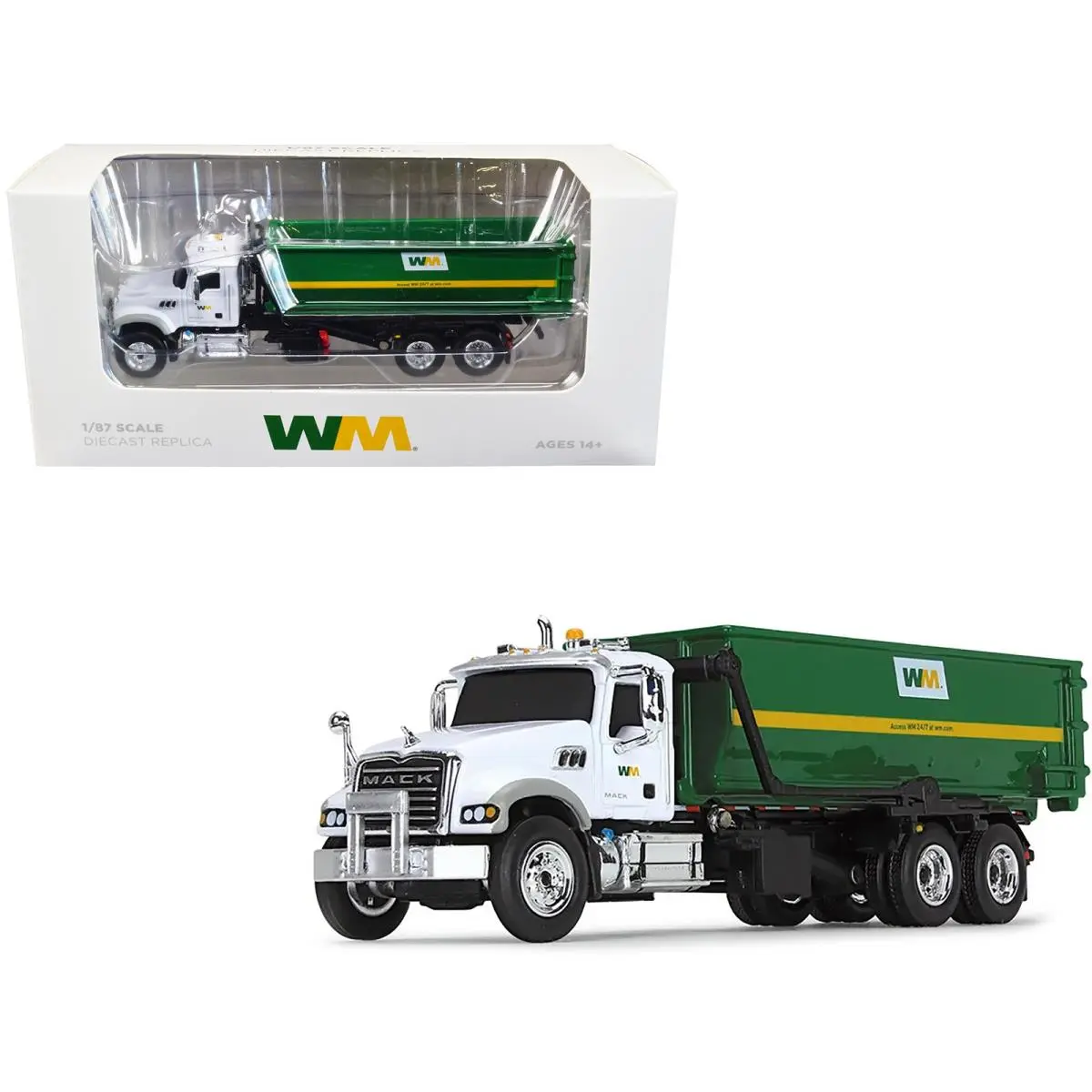 Mack Granite MP Refuse Garbage Truck with Tub Style Roll Off Container White