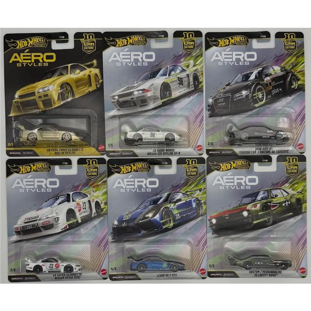 Hot Wheels Aéro Styles FPY86 Case U - Set of 6 with Chase Skyline