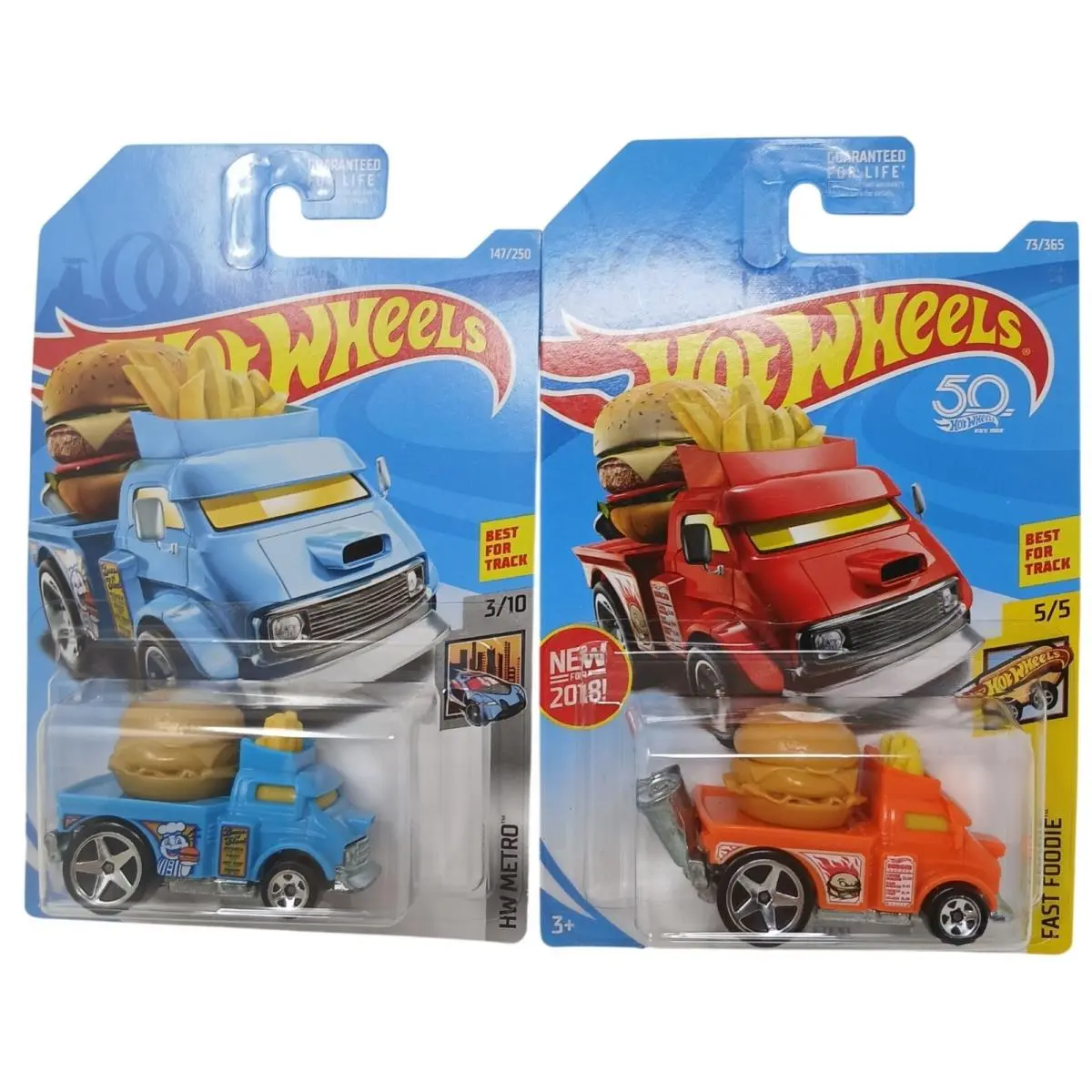 2 Hot Wheels Buns Of Steel Orange Blue Burger Truck Diecast 2018 Vari D-21