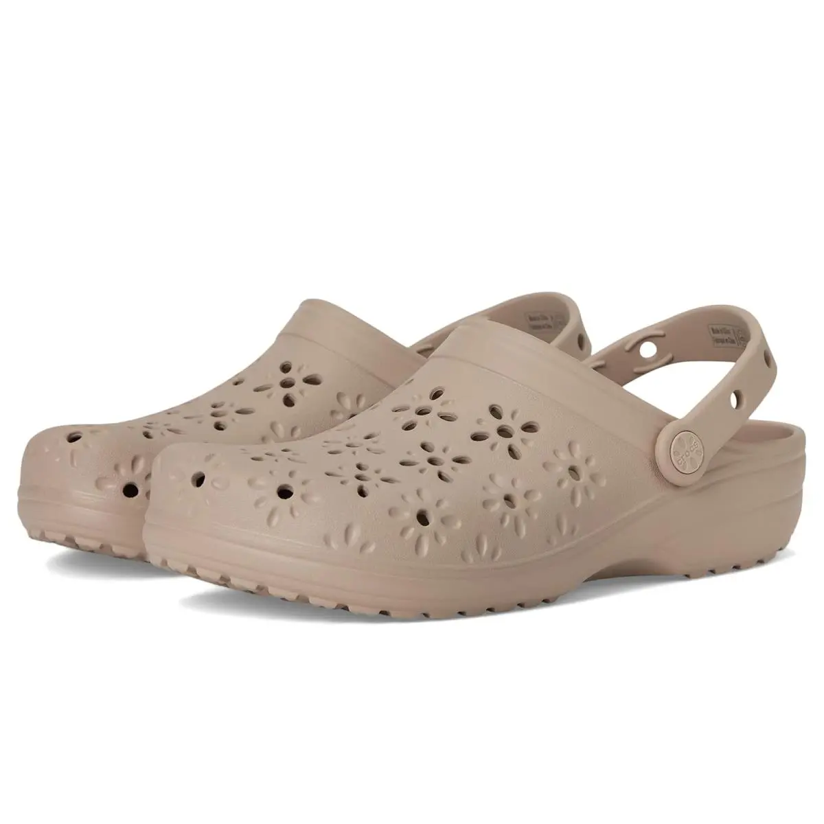 Unisex Clogs  Classic Clogs with Floral Cut Out Design Taupe by Crocs