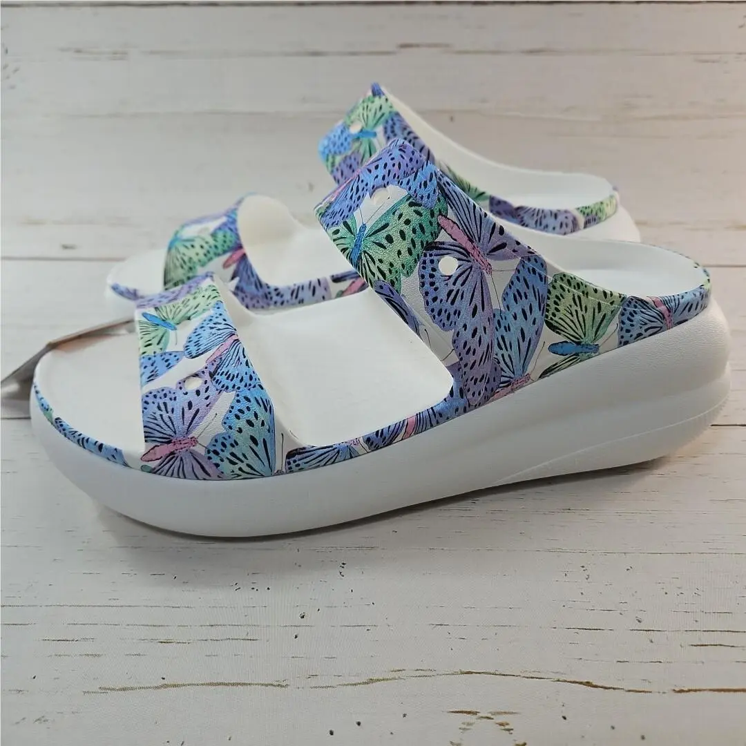Crocs Classic Crush Butterfly Platform Heel Slip On Sandals Shoes M11 W13 Purple