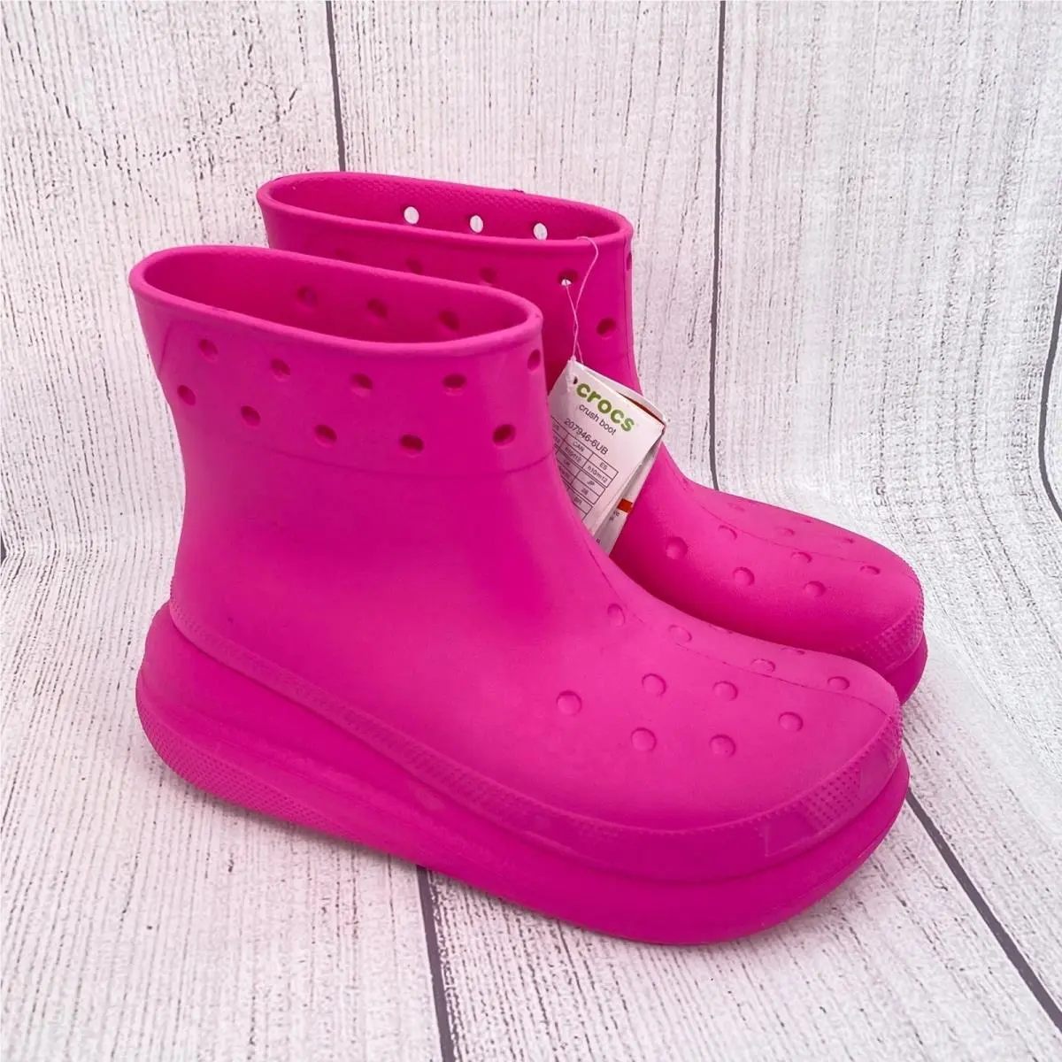 Crush Boot Women 12 Men 10 Pink Platform Waterproof Ankle Rain Boots by Crocs