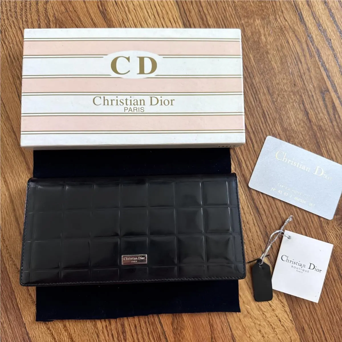 Vintage Christian Dior Patent Leather Continental Long Wallet w/ Box Card