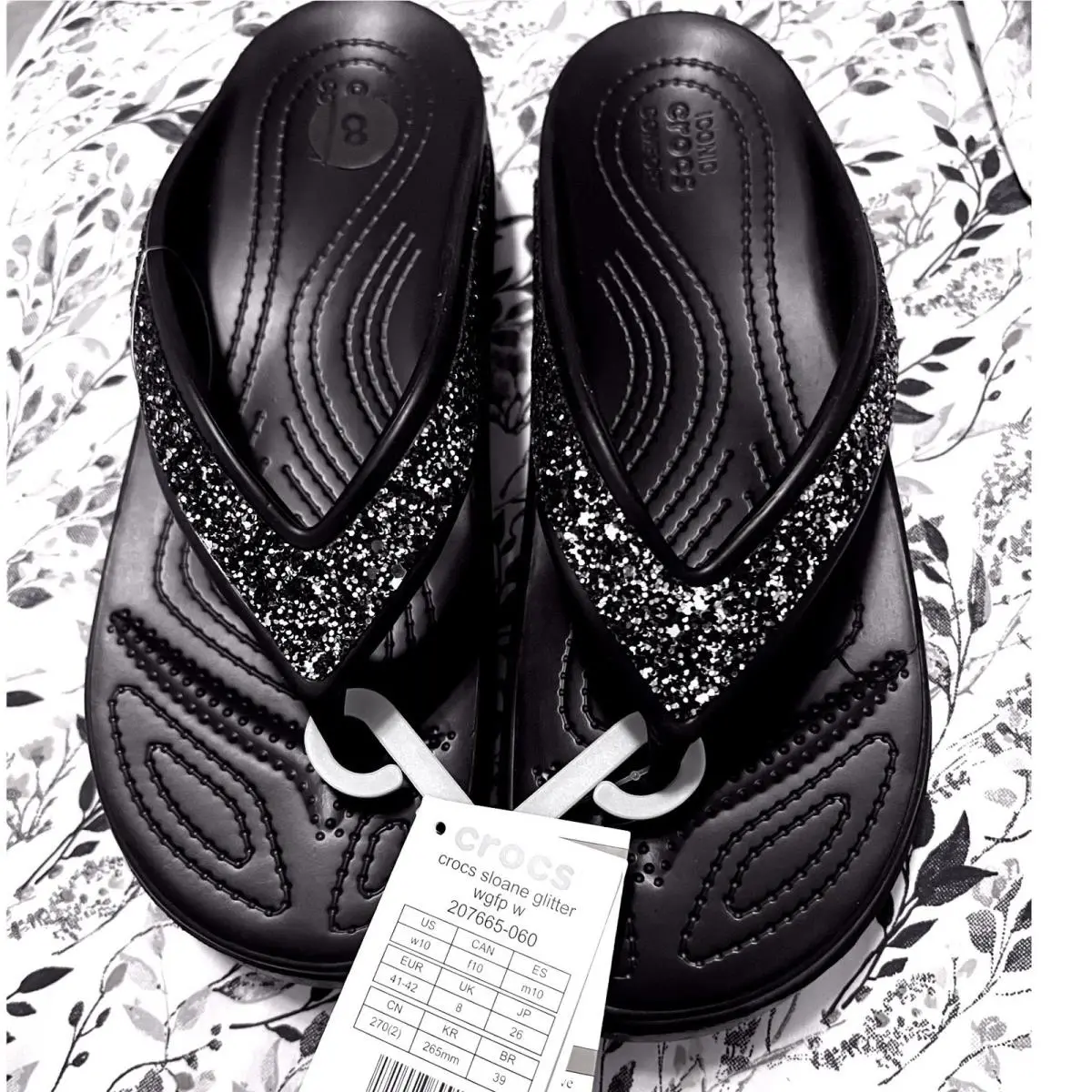 Crocs Sloane Glitter Flip Flop Women Size 10 Black Wedge Sandals 207665-060