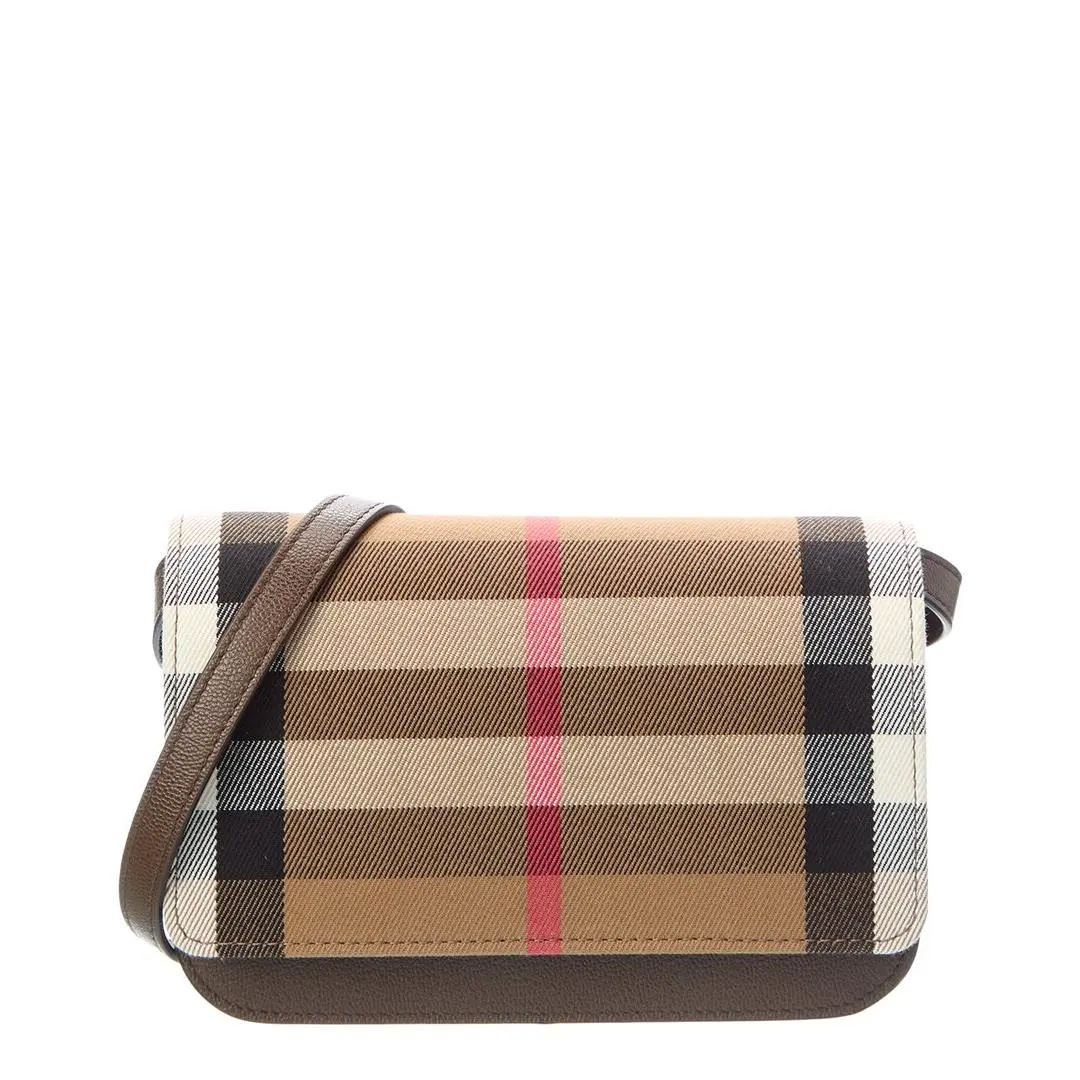 Madison Check Canvas Leather Crossbody Women`s Ns Ebony Brown by Burberry