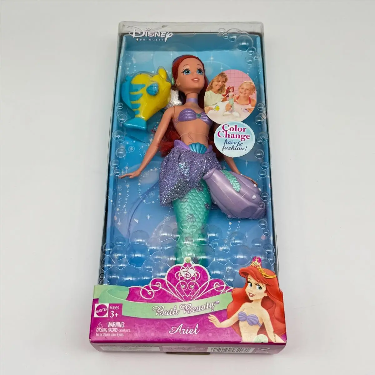 2007 Mattel Disney Princess Bath Beauty Ariel Doll Color Change Flounder M3985 N