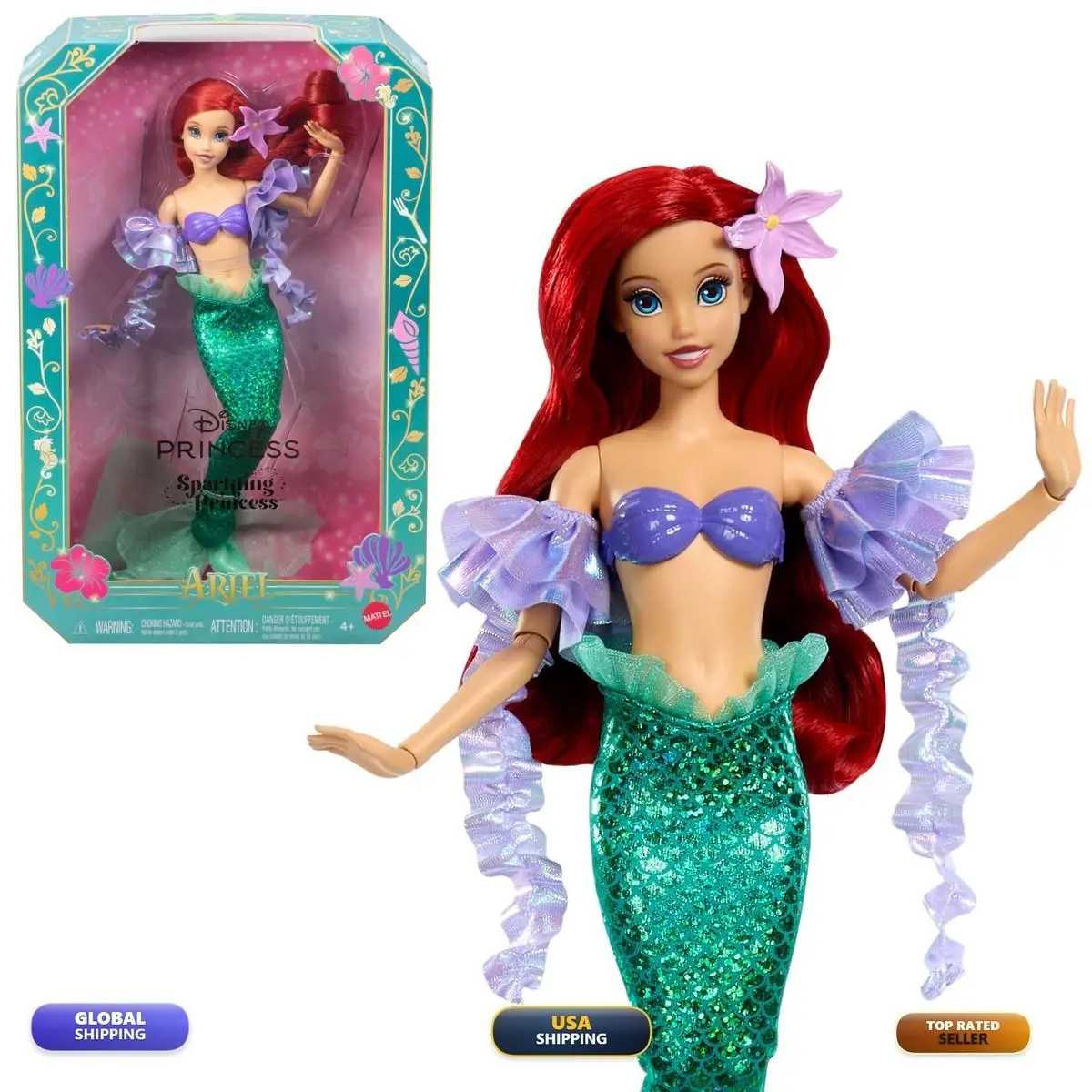 Mattel Disney Princess Mermaid Ariel Sparkling Fashion Doll