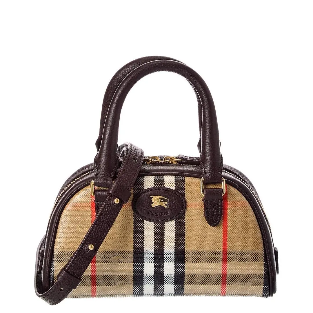Burberry Highlands Mini Coated Canvas Leather Bowling Bag Women`s Beige - Exterior: Beige