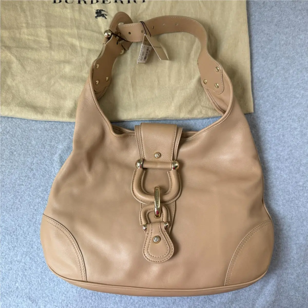 Hillgate Tan Leather Hobo Bag Horsebit Buckle Logo Purse Tote by Burberry
